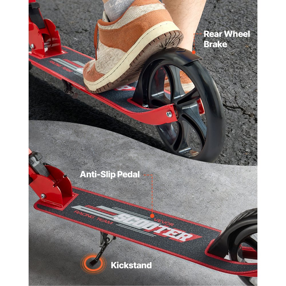 VEVOR Scooter (2 Räder) für Kinder ab 8 Jahren, Cityroller Kinderroller Straßenroller mit höhenverstellbarem Lenker & rutschfestem Deck, faltbarer Tretroller bis zu 100 kg, Schwarz + Rot