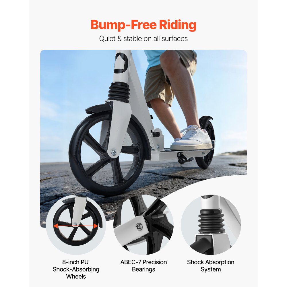 VEVOR Scooter (2 Räder) für Kinder ab 8 Jahren, Cityroller Kinderroller Straßenroller mit höhenverstellbarem Lenker & rutschfestem Deck, faltbarer Tretroller bis zu 100 kg, Schwarz + Weiß