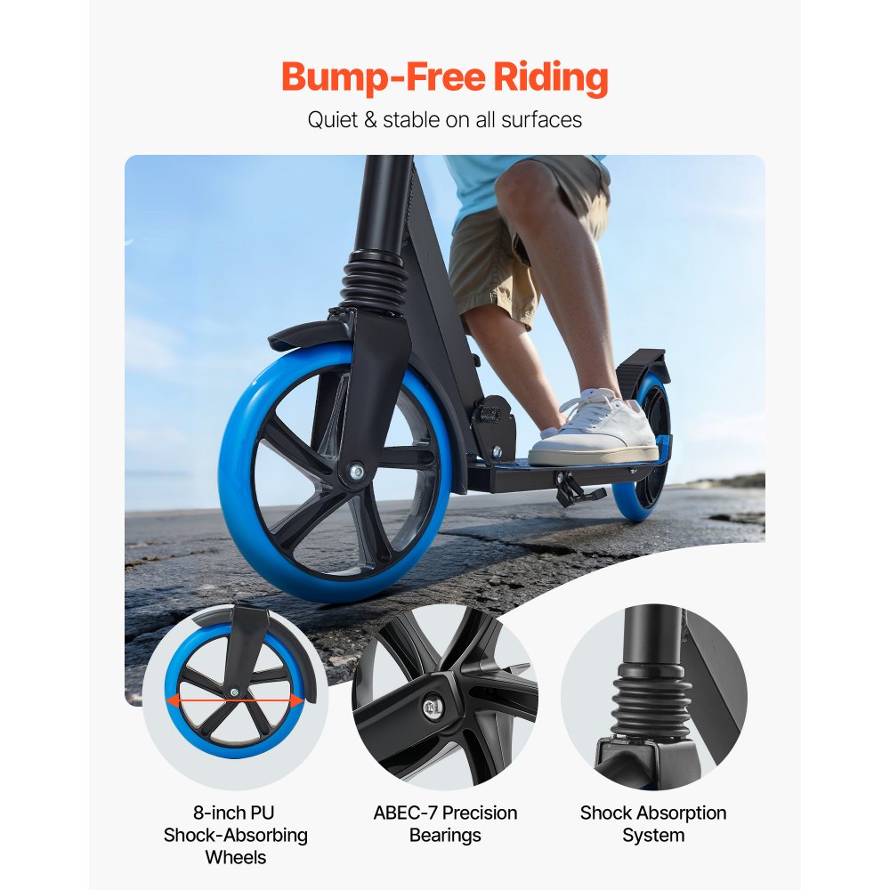 VEVOR Scooter (2 Räder) für Kinder ab 8 Jahren, Cityroller Kinderroller Straßenroller mit höhenverstellbarem Lenker & rutschfestem Deck & faltbarem Rahmen, Tretroller bis zu 100 kg, blau