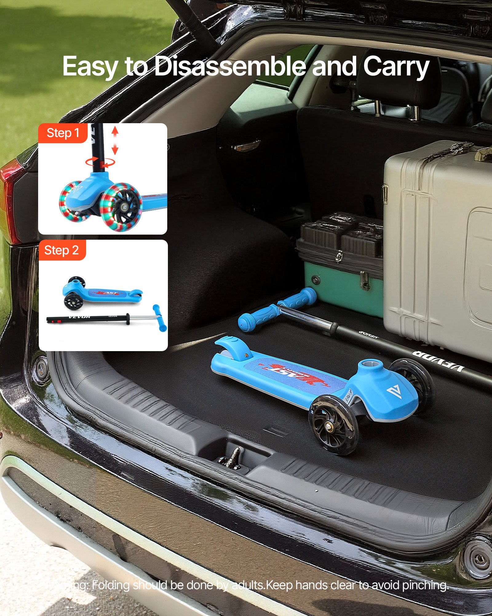 VEVOR Scooter (3 Räder) ab 3 Jahren, Cityroller Kinderroller mit leuchtenden Rädern & höhenverstellbarem Lenker & rutschfestem Deck & leichtem Aluminiumrahmen, Tretroller bis zu 75 kg, Blau