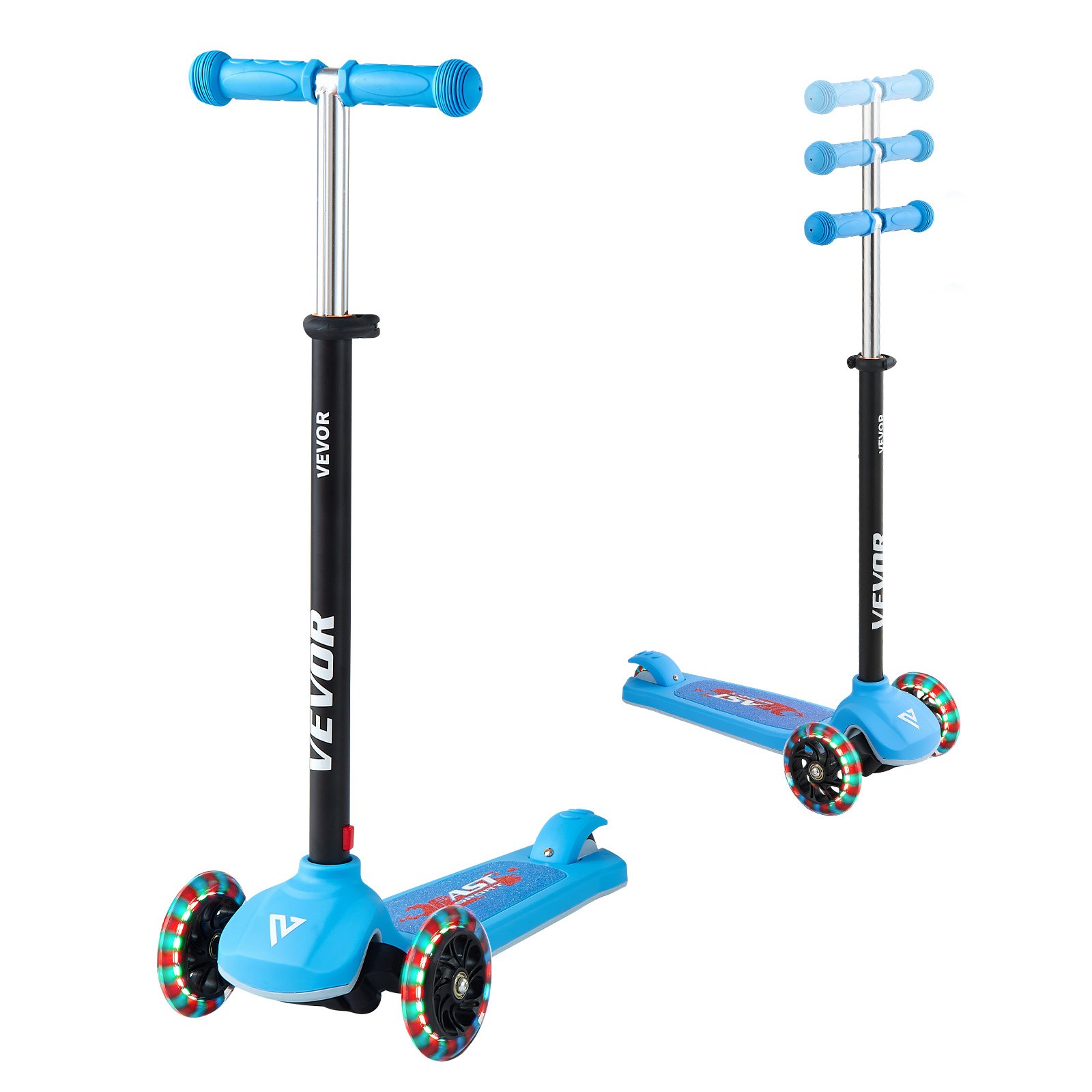 VEVOR Scooter (3 Räder) ab 3 Jahren, Cityroller Kinderroller mit leuchtenden Rädern & höhenverstellbarem Lenker & rutschfestem Deck & leichtem Aluminiumrahmen, Tretroller bis zu 75 kg, Blau
