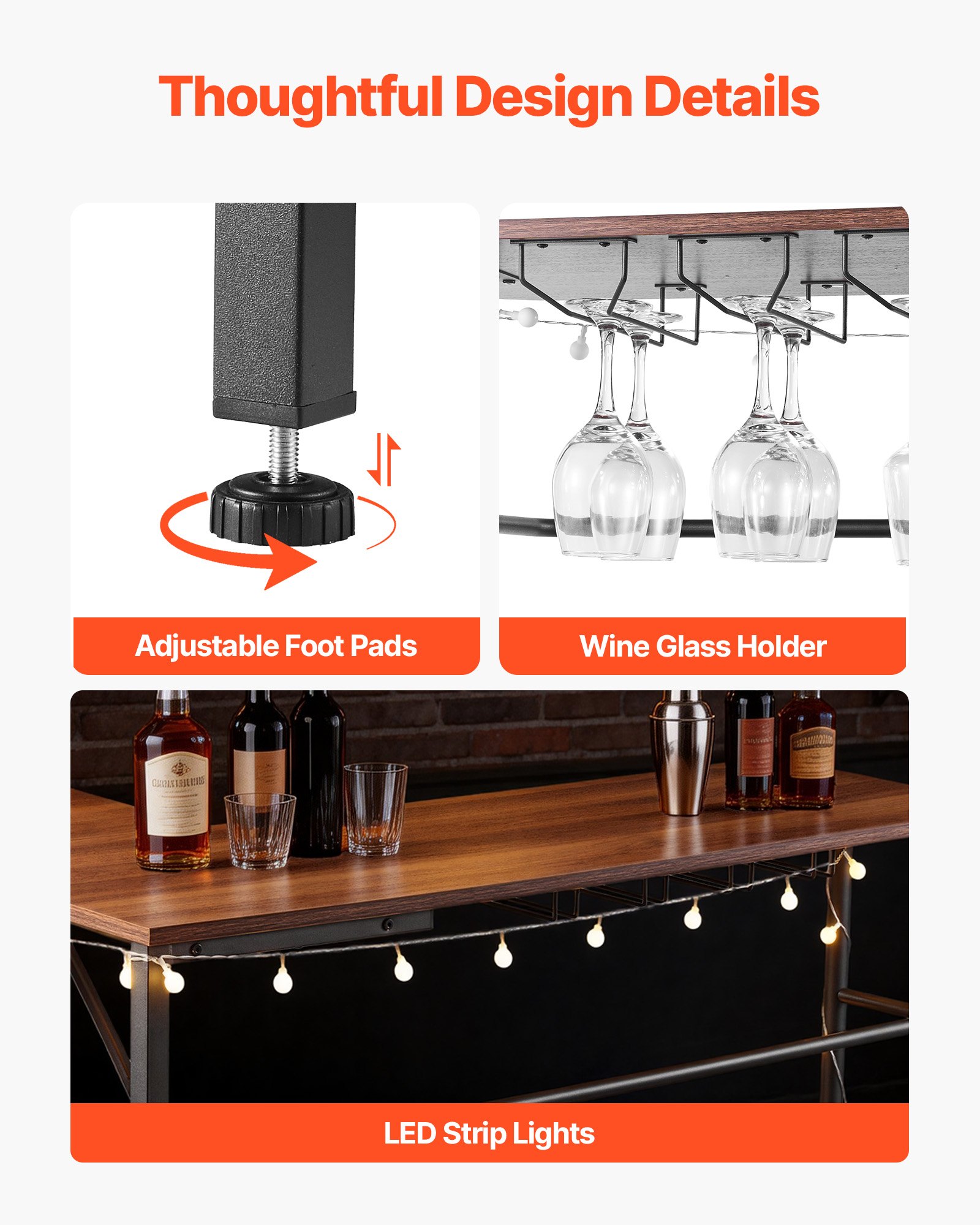 VEVOR L-Förmige Hausbar mit Stauraum, Bartheke mit 3 Ebenen & Weinglashalter, 99,8 kg Belastbar, Eck-Bartresen aus Holzwerkstoff für Zuhause Küche Wohnzimmer Keller, Bartisch 1200 x 900 x 1095 mm