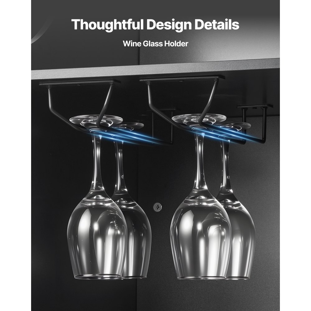 VEVOR L-Förmige Hausbar mit Stauraum, Bartheke mit 4 Ebenen & Weinglashalter, 136 kg Belastbar, Eck-Bartresen aus Holzwerkstoff für Zuhause Küche Wohnzimmer Keller, Bartisch 130 x 100 x 112 cm Schwarz