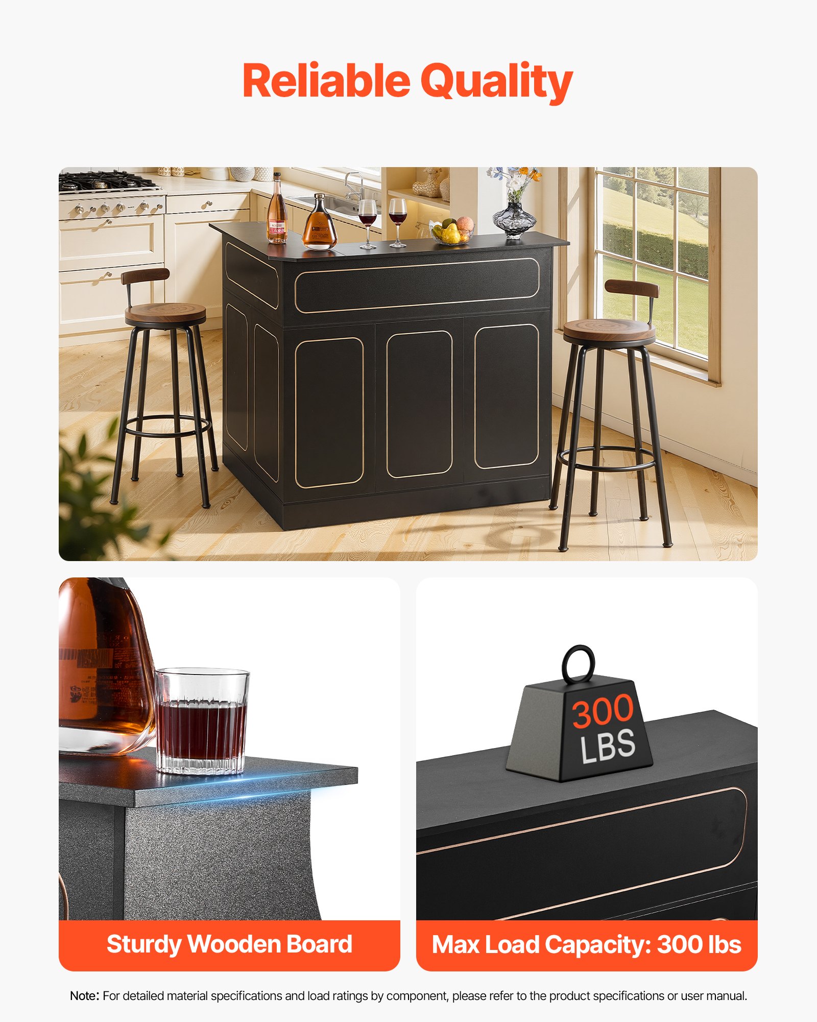 VEVOR L-Förmige Hausbar mit Stauraum, Bartheke mit 4 Ebenen & Weinglashalter, 136 kg Belastbar, Eck-Bartresen aus Holzwerkstoff für Zuhause Küche Wohnzimmer Keller, Bartisch 130 x 100 x 112 cm Schwarz