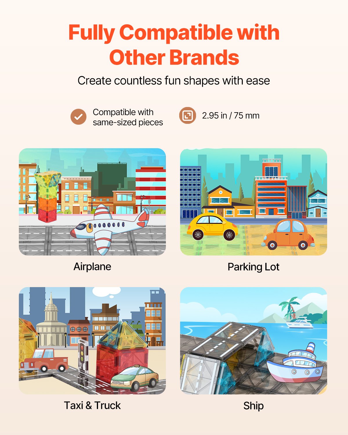 VEVOR Magnetische Bausteine, 56-teilig, magnetische Straßenbausteine, Magnetspielzeug mit Aufbewahrungstasche, STEM-Sensory-Pädagogisches Stadtkonstruktions-Stapelspielzeug, für Kinder ab 3 Jahren