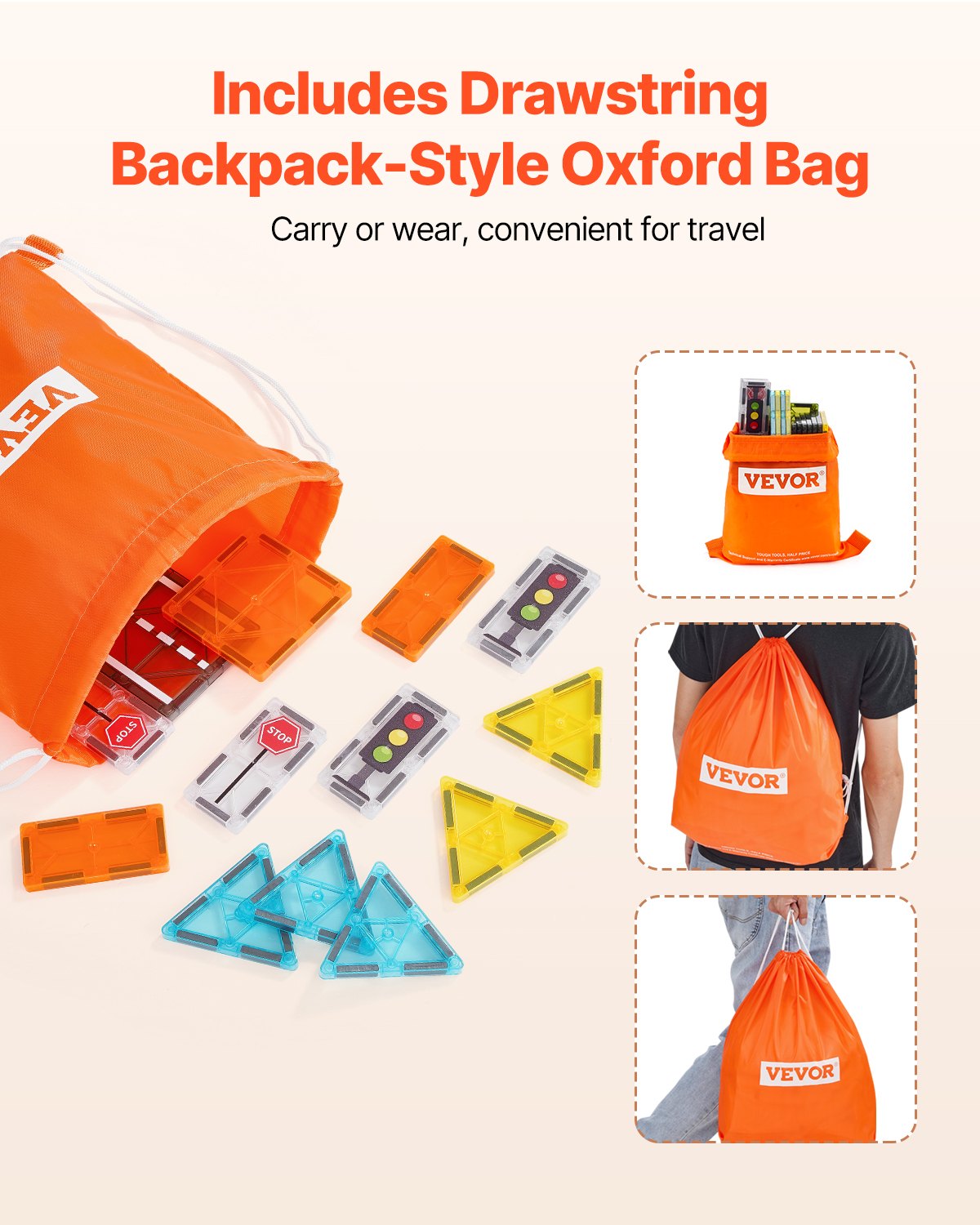 VEVOR Magnetic Building Blocks, 56-piece set, magnetic road blocks, magnetic toy with storage bag, STEM sensory educational city construction stacking toy, for children aged 3 and up