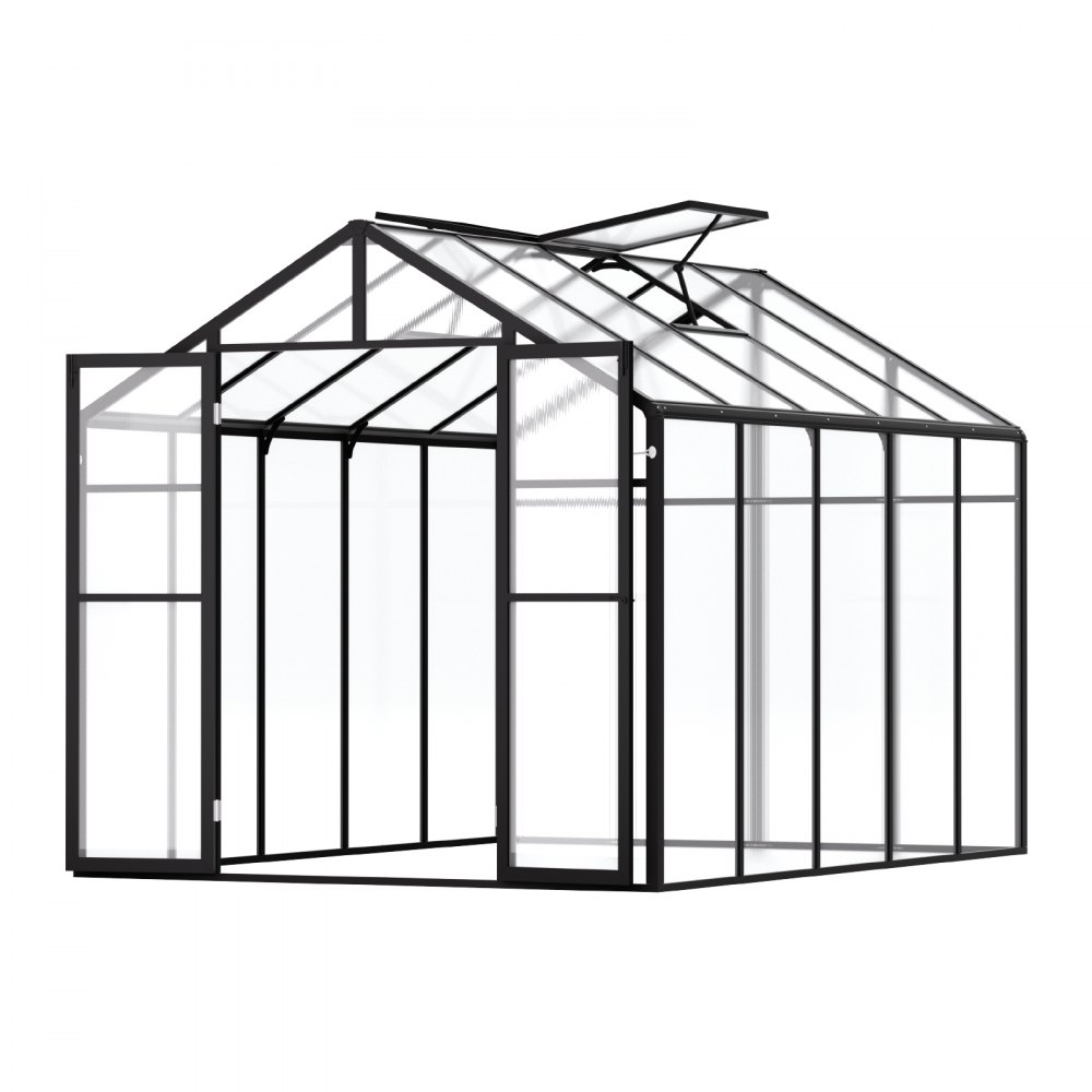 VEVOR Gewächshaus aus Polycarbonat, 236x402,5x207cm, Pflanzenhaus mit 2 Lüftungsfenstern, Treibhaus im Pavillon-Stil mit Flügeltür, begehbares Gewächshaus-Set aus Aluminium für den Garten im Freien