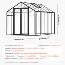 VEVOR Gewächshaus Tomatenhaus Pflanzenhaus Frühbeet Treibhaus 236x289x206 cm