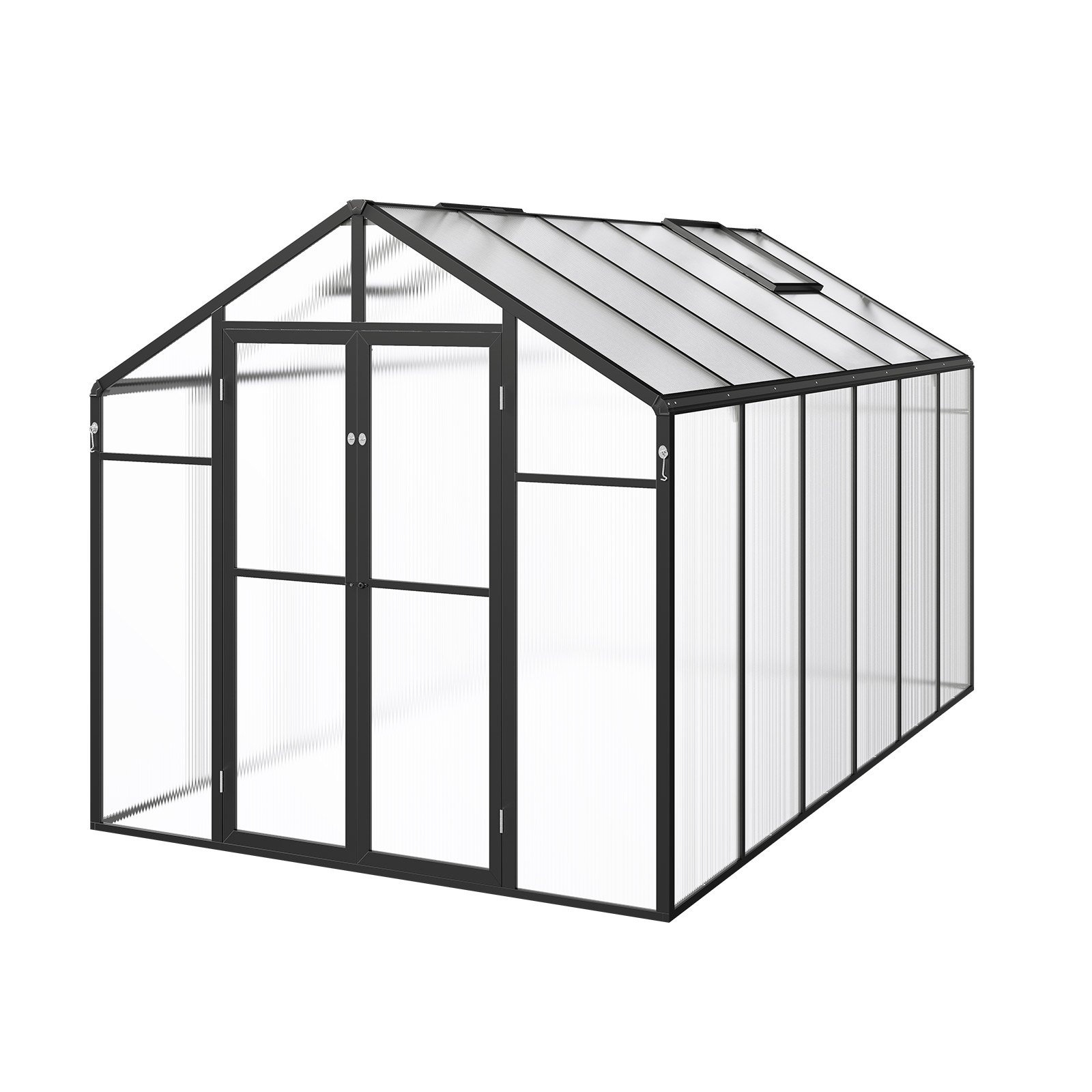 VEVOR Gewächshaus aus Polycarbonat, 236x346x207cm, Pflanzenhaus mit 2 Lüftungsfenstern, Treibhaus im Pavillon-Stil mit Flügeltür, begehbares Gewächshaus-Set aus Aluminium für den Garten im Freien