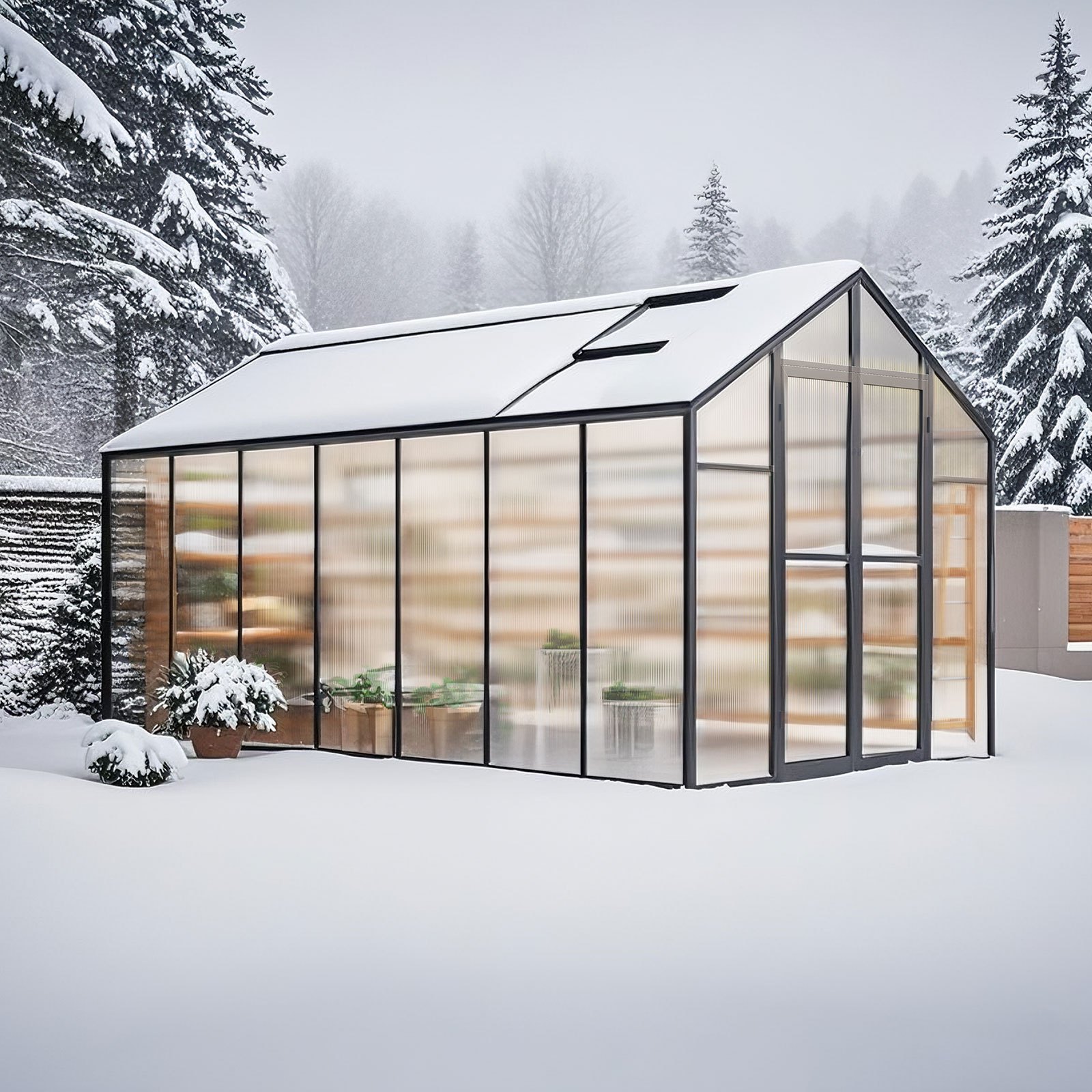 VEVOR Gewächshaus aus Polycarbonat, 236x402,5x207cm, Außengewächshaus mit 2 Lüftungsfenstern, Pflanzenhaus im Pavillon-Stil mit Flügeltür, begehbares Gewächshaus-Set aus Alu für den Garten im Freien