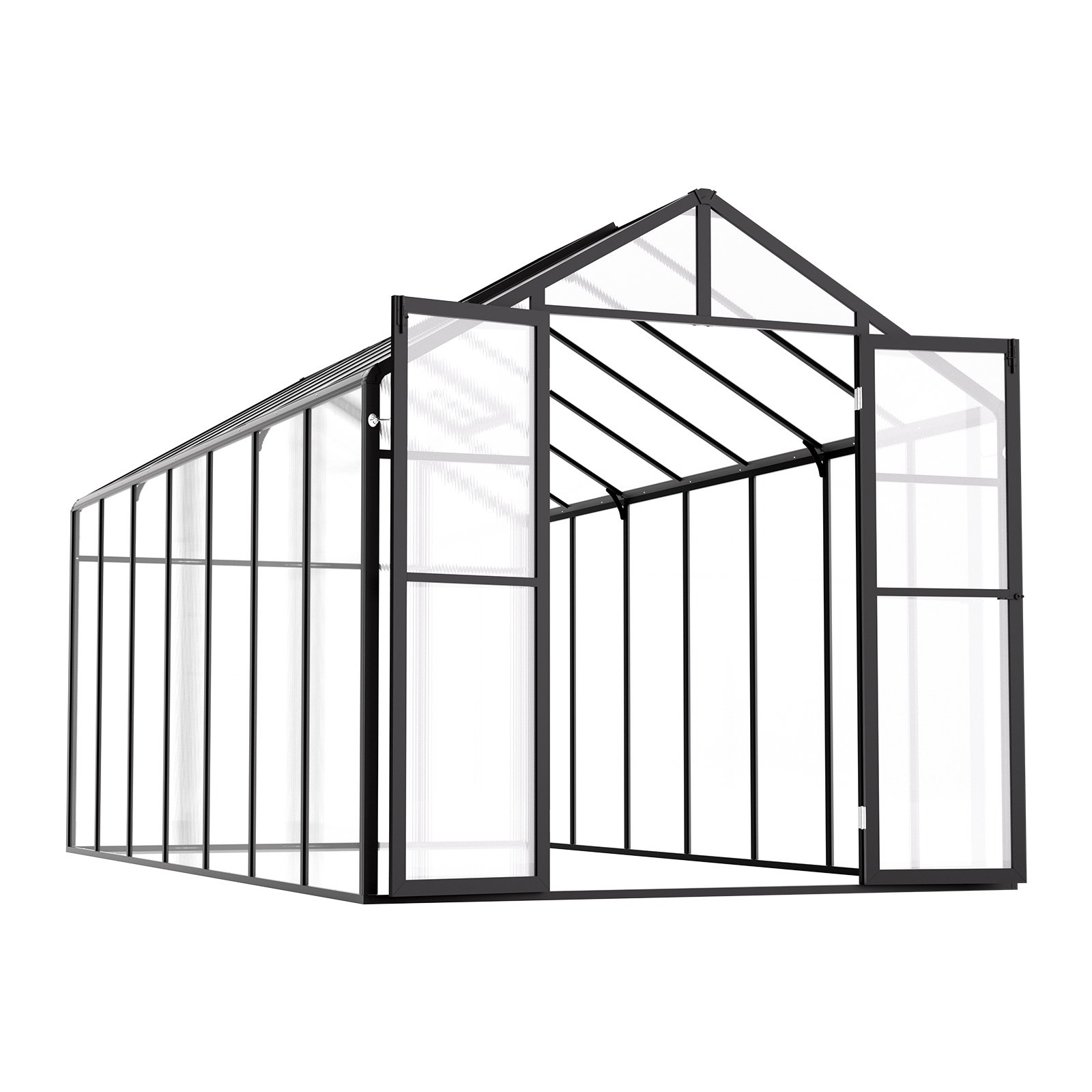 VEVOR Gewächshaus aus Polycarbonat, 236x402,5x207cm, Außengewächshaus mit 2 Lüftungsfenstern, Pflanzenhaus im Pavillon-Stil mit Flügeltür, begehbares Gewächshaus-Set aus Alu für den Garten im Freien