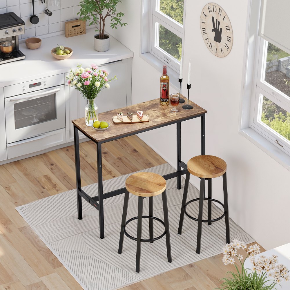 VEVOR Bar Table Bistro Table Pub Table with Metal Frame, Narrow & Long Kitchen Table Dining Table (991 x 406 x 902 mm), Display Table for Living Room Parties Pubs Dining Rooms Cafes, Brown & Black