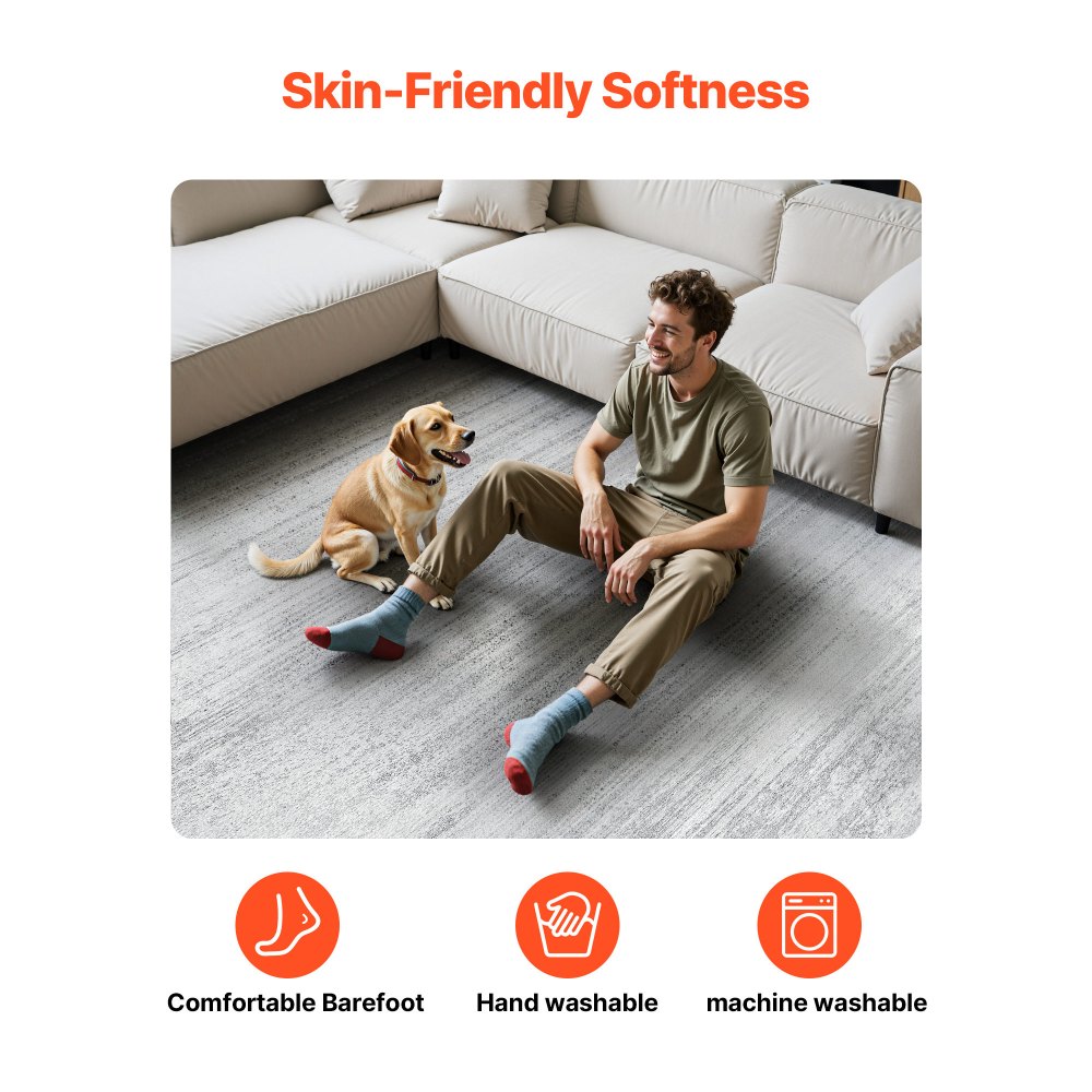 VEVOR Wohnzimmerteppich, 3048x4267 mm, Kurzflor, waschbarer Teppich, rutschfeste Bodenmatte, moderner Flächenteppich, für Schlafzimmer, Büro, Wohnzimmer, Kinderzimmer, Eingangsbereich, Grau