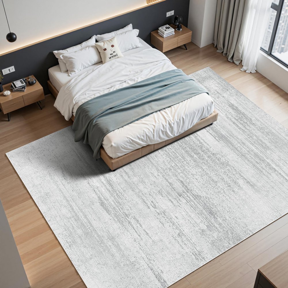 VEVOR Wohnzimmerteppich, 3048x4267 mm, Kurzflor, waschbarer Teppich, rutschfeste Bodenmatte, moderner Flächenteppich, für Schlafzimmer, Büro, Wohnzimmer, Kinderzimmer, Eingangsbereich, Grau