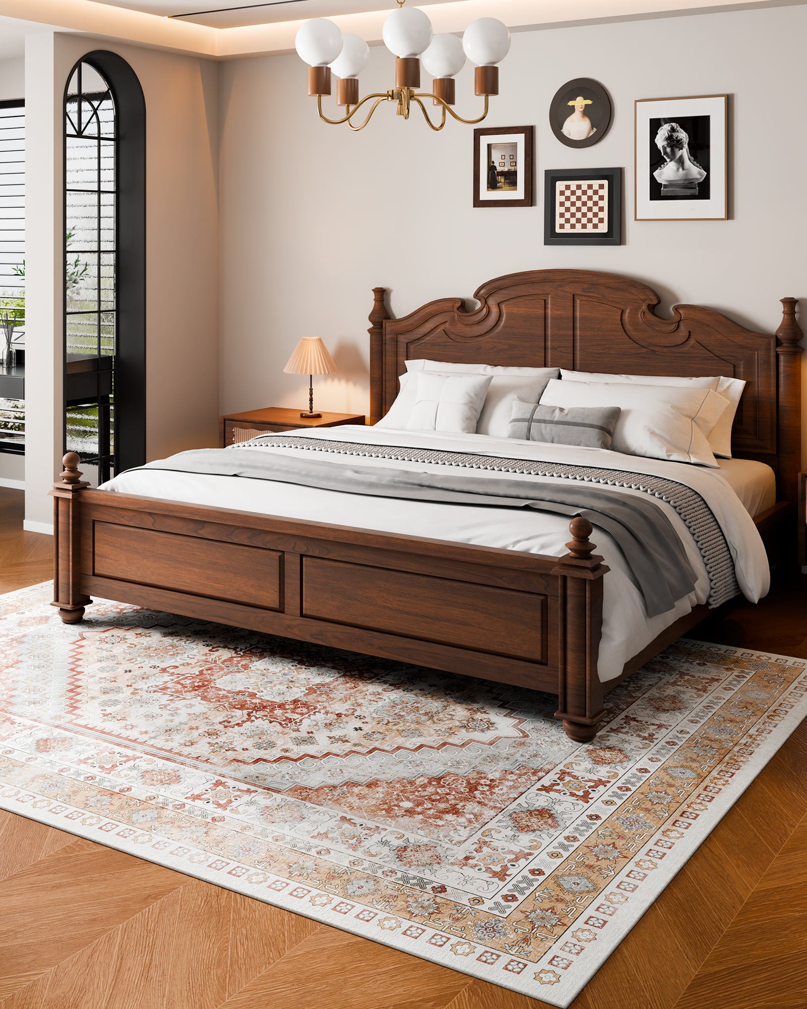 VEVOR Flächenteppich, 2439 x 3048 mm, Kurzflor, waschbarer Teppich, rutschfester Wohnzimmerteppich, Vintage-Stil, Innenmatte für Schlafzimmer, Wohnzimmer, Kinderzimmer, Büro, Braunrot