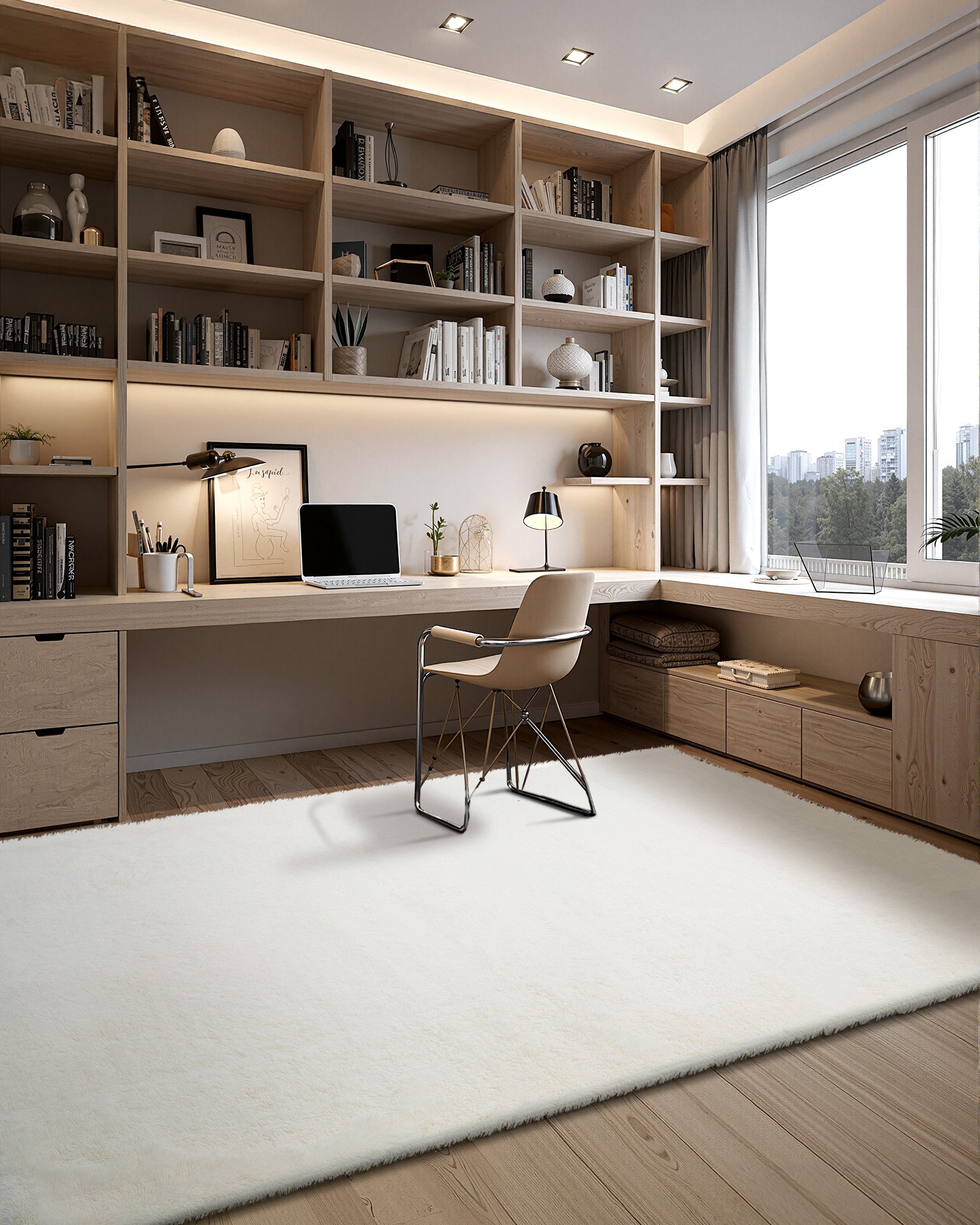 VEVOR Hochflor Teppich 3048x2438 mm, flauschiger Wohnzimmerteppich mit dreilagigem Material, 35 mm Florhöhe, für Wohnzimmer, Schlafzimmer, Loungebereich, fusselfrei und weicher, weiß