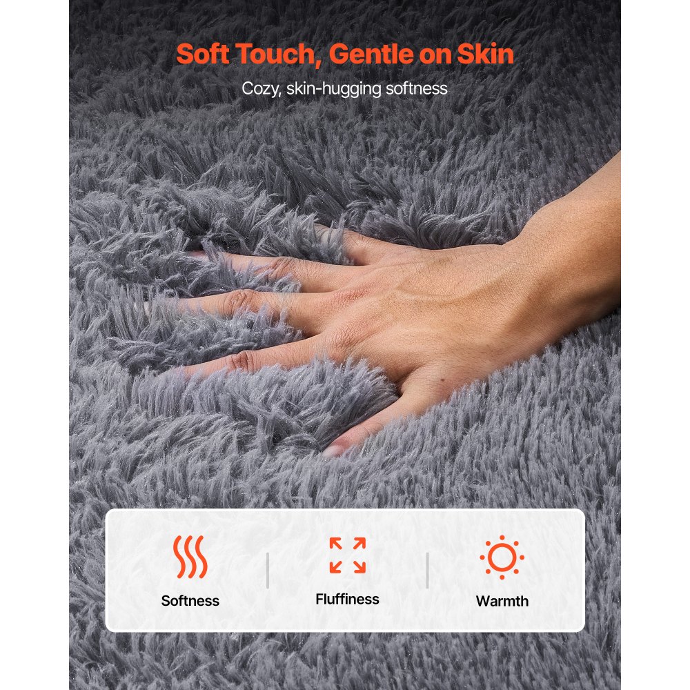 VEVOR Indoor Plush Area Rugs, 2.44 x 3.05m Soft Plush Carpet, Furry Shag Area Rugs for Living Room, Bedroom, Sunroom, Modern Home Decor Aesthetic, Non-Shedding, Non-Woven, Slip-Resistant, Smoke Gray