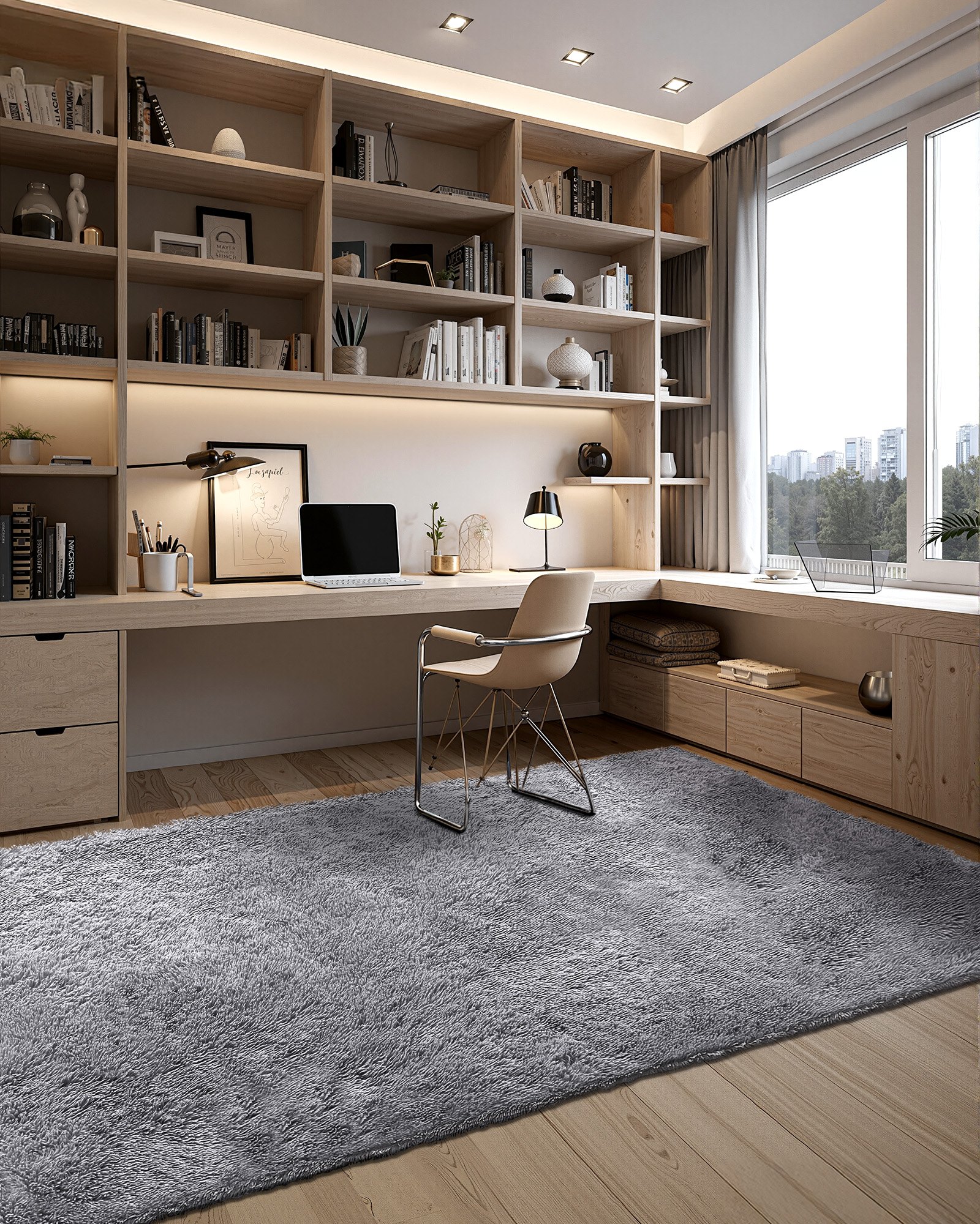 VEVOR Hochflor Teppich 3048x2438 mm, flauschiger Wohnzimmerteppich mit dreilagigem Material, 35 mm Florhöhe, für Wohnzimmer, Schlafzimmer, Loungebereich, fusselfrei und mit weich, grau