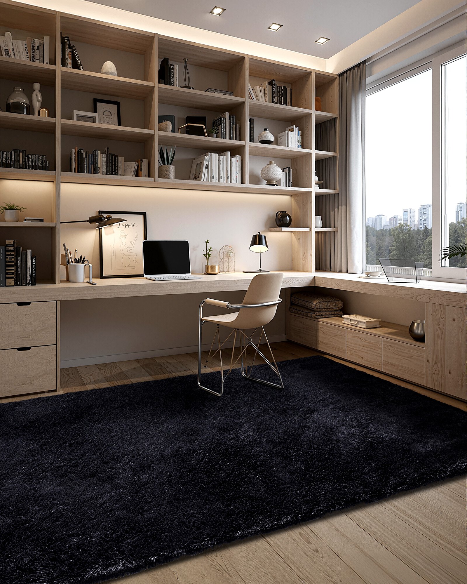 VEVOR Hochflor Teppich 3048x2438 mm, flauschiger Teppich mit dreilagigem Material, 35 mm Florhöhe, für Wohnzimmer, Schlafzimmer, Loungebereich, fusselfrei und weich, pflegeleicht, Schwarz