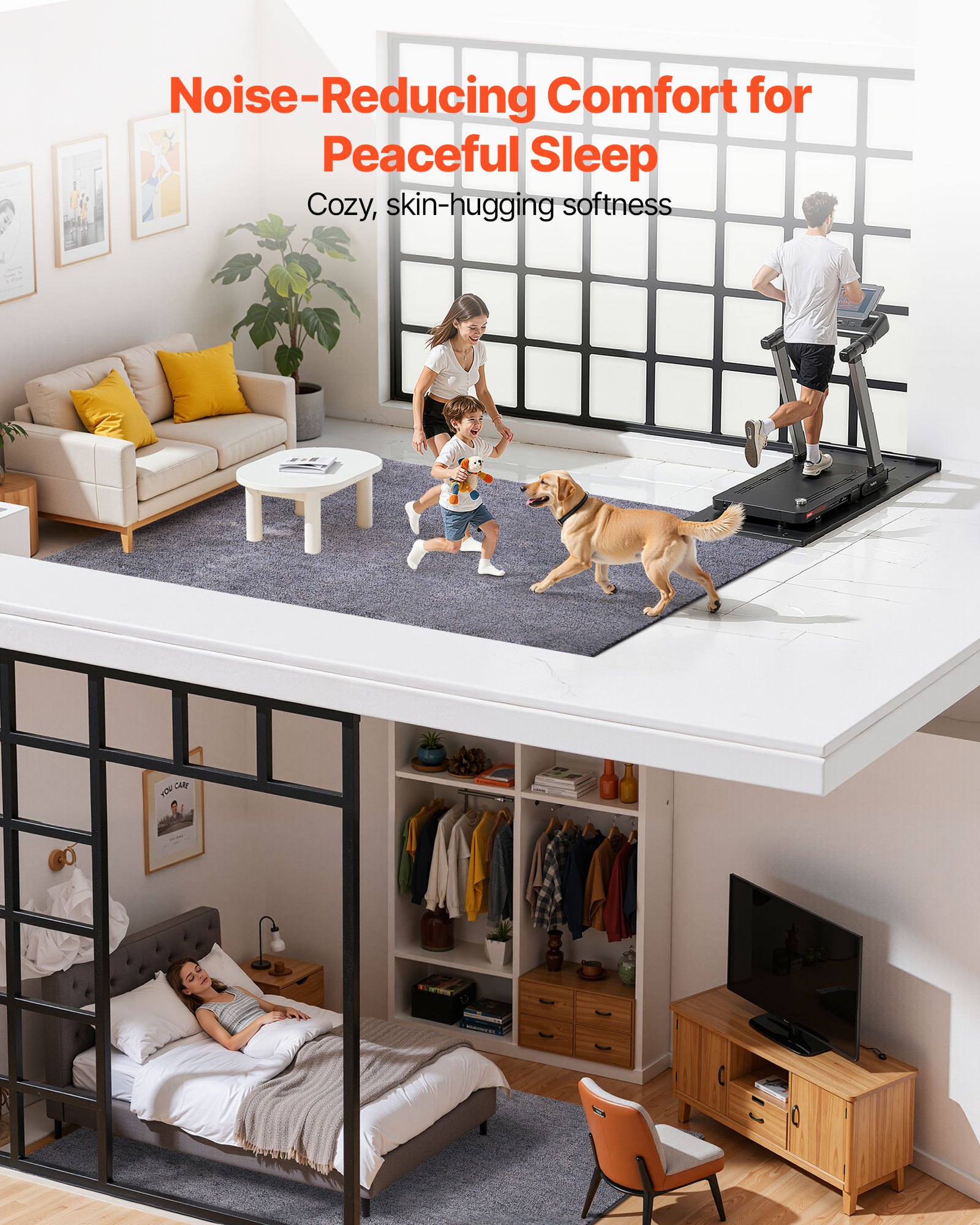 VEVOR Kuscheliger Kurzflor Teppich 3048x2438 mm, 20 mm Florhöhe, Bodenteppich für den Innenbereich für Wohnzimmer, Schlafzimmer, Arbeitszimmer, fusselfrei und mit rutschfester TPR-Unterseite