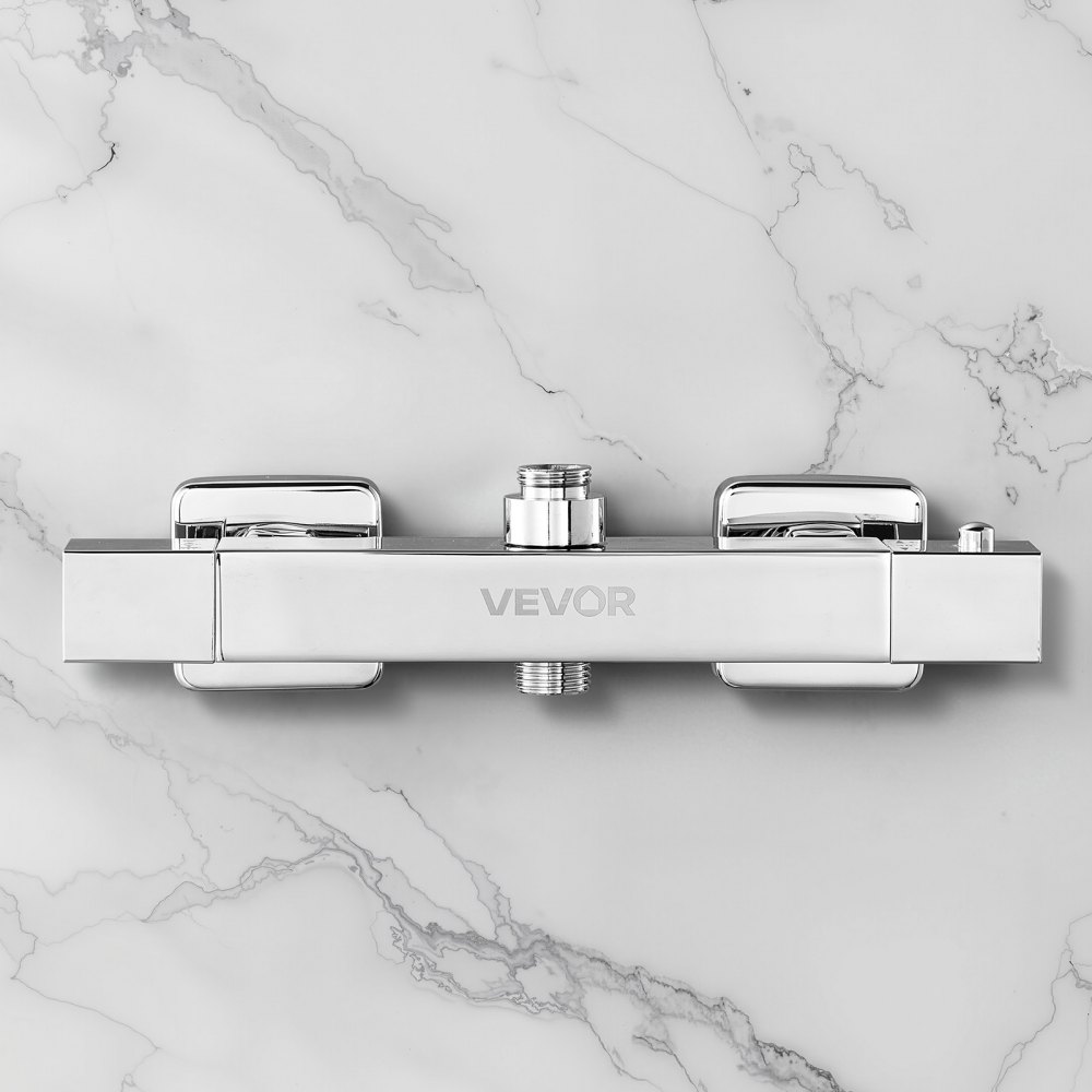 VEVOR Duscharmatur mit Thermostat Duschthermostat mit 38 °C Sicherheitsschloss, Duschhahnventil Badewannenarmatur (2 Löcher), Temperaturregelventile für Badezimmer Wohnmobil Hotel Chrom-Silber
