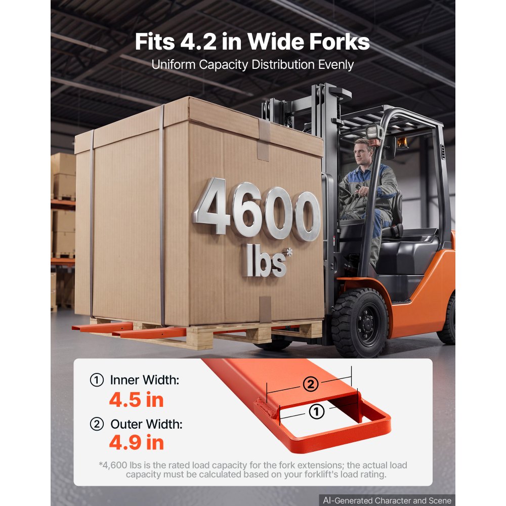 VEVOR 1 Paar Gabelverlängerungen 1520x115mm Zinkenverlängerungen 2086,5kg, Gabelzinken zum Bewegen & Transportieren für Lager Baustelle Dock & Hof, Stahlkonstruktion, mit Bolzenverriegelung, Orange