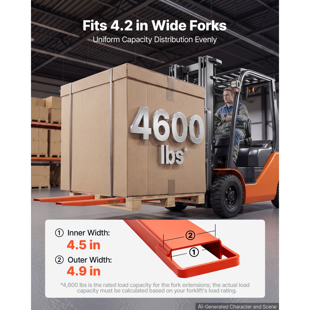 VEVOR 1 Paar Gabelverlängerungen 1820x115mm Zinkenverlängerungen 2086,5kg, Staplerzinken zum Bewegen & Transportieren für Lager Baustelle Dock & Hof, Stahlkonstruktion, mit Bolzenverriegelung, Orange