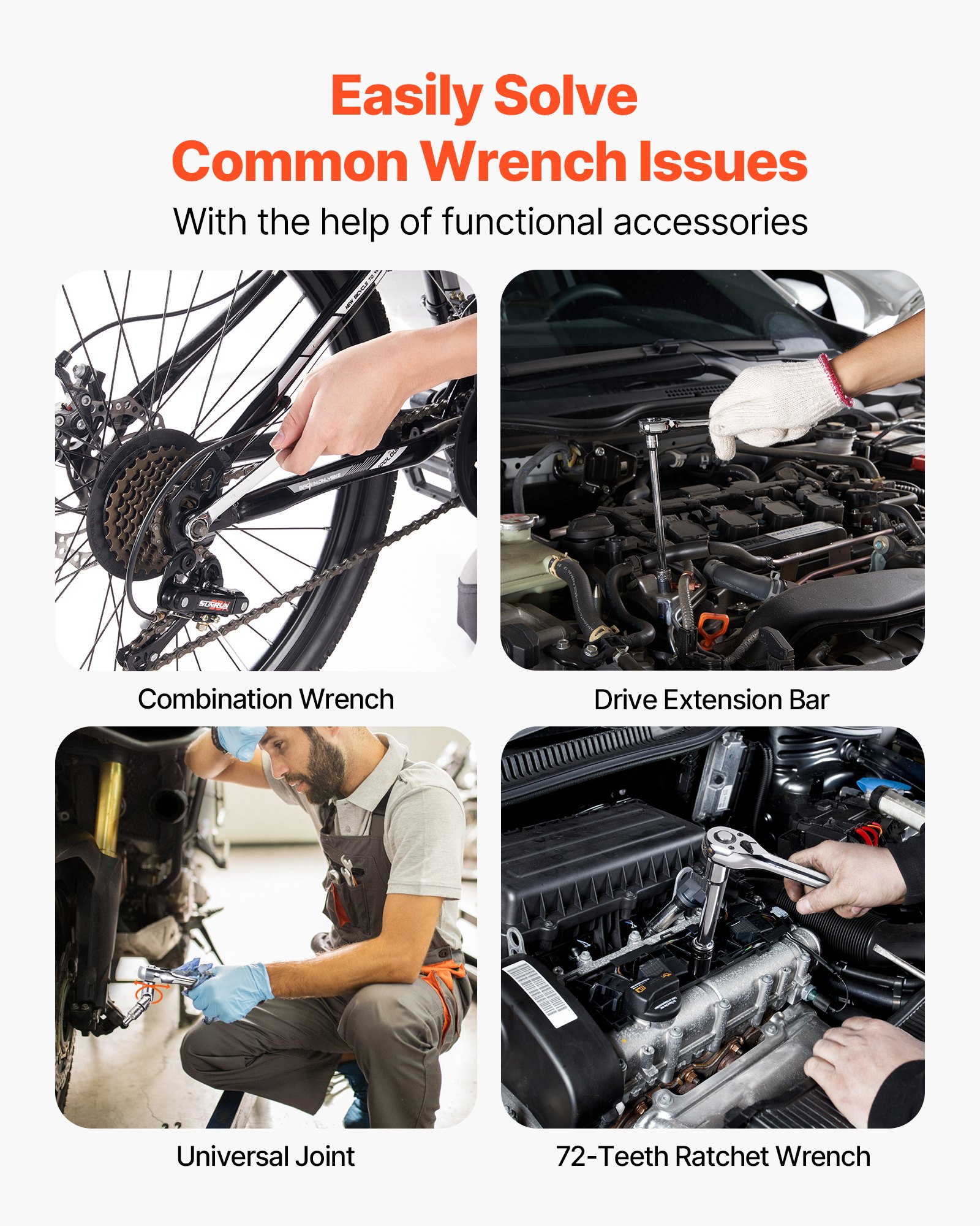 VEVOR Mechaniker-Werkzeugsatz Steckschlüsselsatz (450-tlg.) 6,4/9,5/12,7-mm-Antrieb, tiefe und Standard-Stecknüsse, SAE-metrisches Mechaniker-Werkzeugset mit Schraubenschlüsseln & Koffer