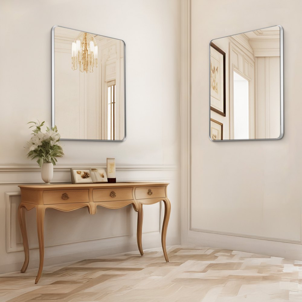 VEVOR Wandspiegel Schminkspiegel Badezimmerspiegel 915 x 915 x 25 mm rechteckiger Spiegel, silberner Rahmen aus Aluminiumlegierung, mit Z-förmiger Halterung für Badezimmer Schlafzimmer Wohnzimmer