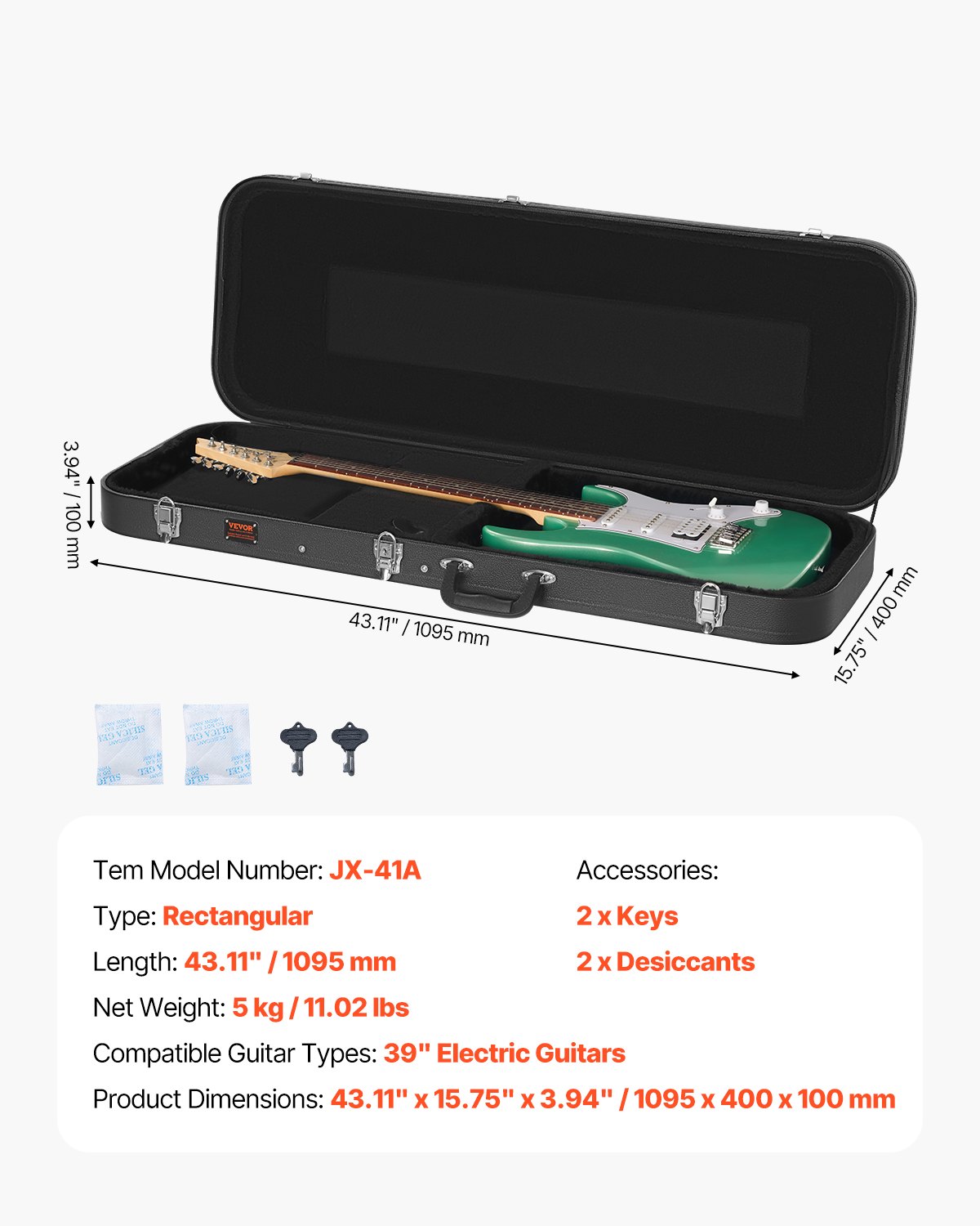 VEVOR Gitarrenkoffer Hartschalenkoffer E-Gitarre 1095mm / 43.11 in Wetterfest abschließbar