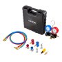 VEVOR AC Klimaanlagen-Manometer-Set für R134a R404A R1234y R22 Kältemittel, 3-Wege-Manometer mit 1,5-m-Schläuchen & Adaptern & Schnellkupplungen & Dosenanschlüssen Geeignet für Kfz-Klimaanlagen