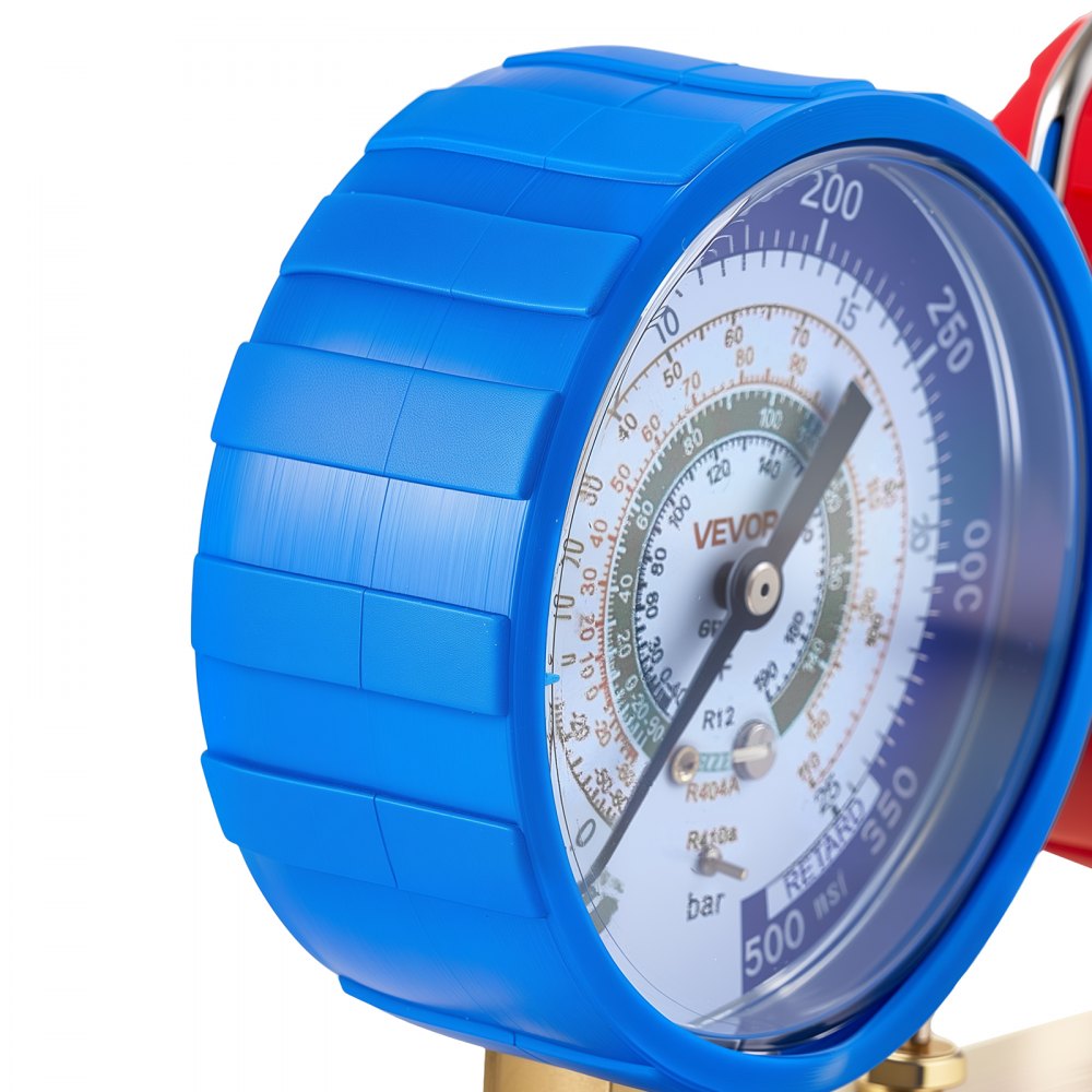 VEVOR Klimaanlagen-Manometer-Set für R22 R404A R410A R12 Kältemittel,4-Wege-Manometer mit 1,5-m-Schläuchen, für Wartung Evakuierung Befüllung Rückgewinnung von Klimaanlagen in Fahrzeugen Haushalten