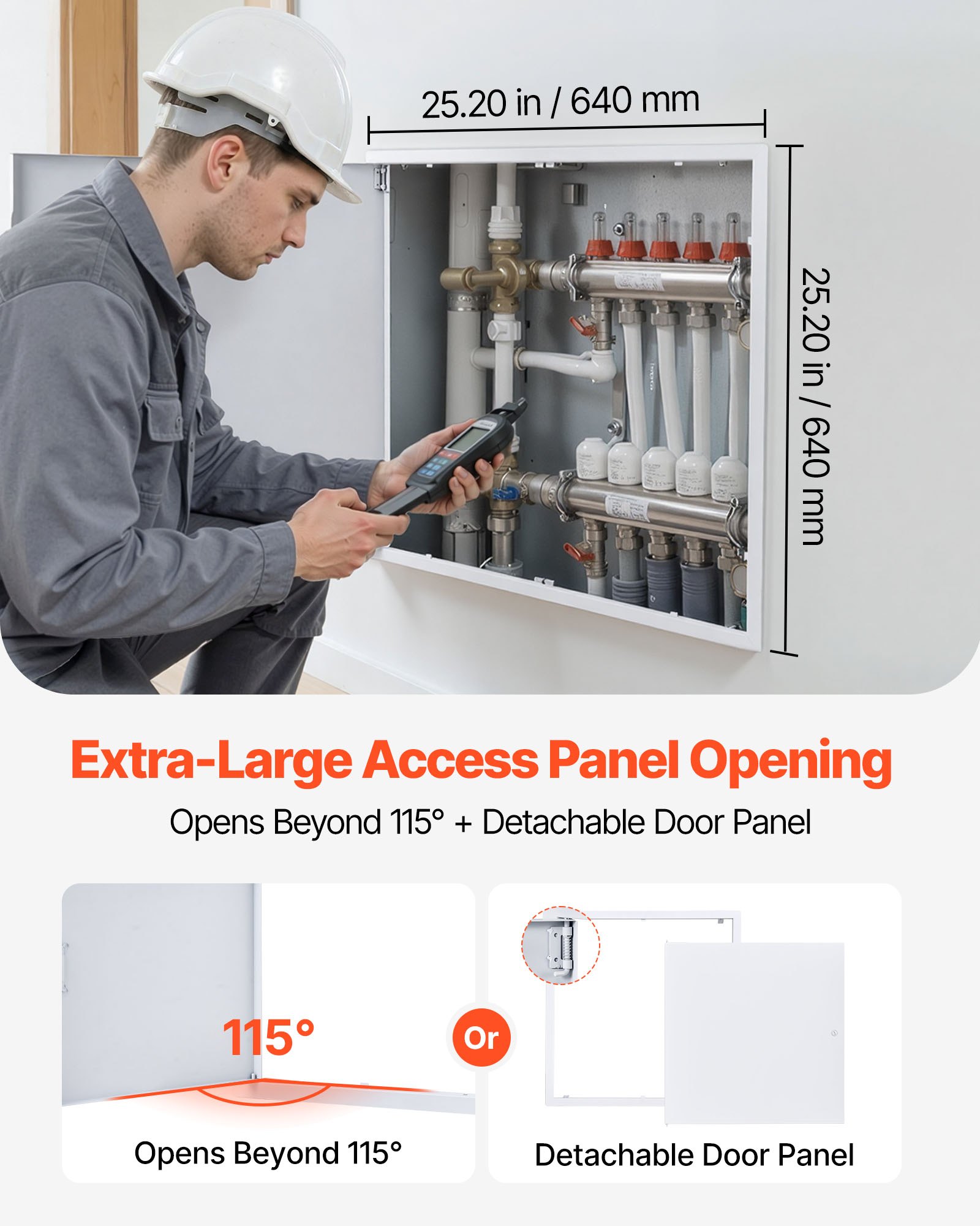 VEVOR Access Panel 613 x 613 mm, Galvanized Steel Sheet, Drywall, 165° Working Range, Maintenance Hatch, Flush-Mounted Access Panel, Cam Bolt Lock, Access Door, Inspection Panel