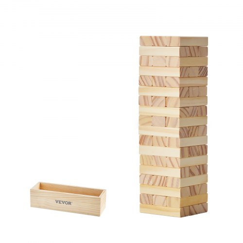 VEVOR Wackelturm mit 54 Blöcken, Tumbling Tower aus Kiefernholz, Holzturm Höhe bis 27 cm, Holzstapelspiel für 1 oder mehr Spieler, Tumbling Tower-Familienspiele für drinnen/draußen Party