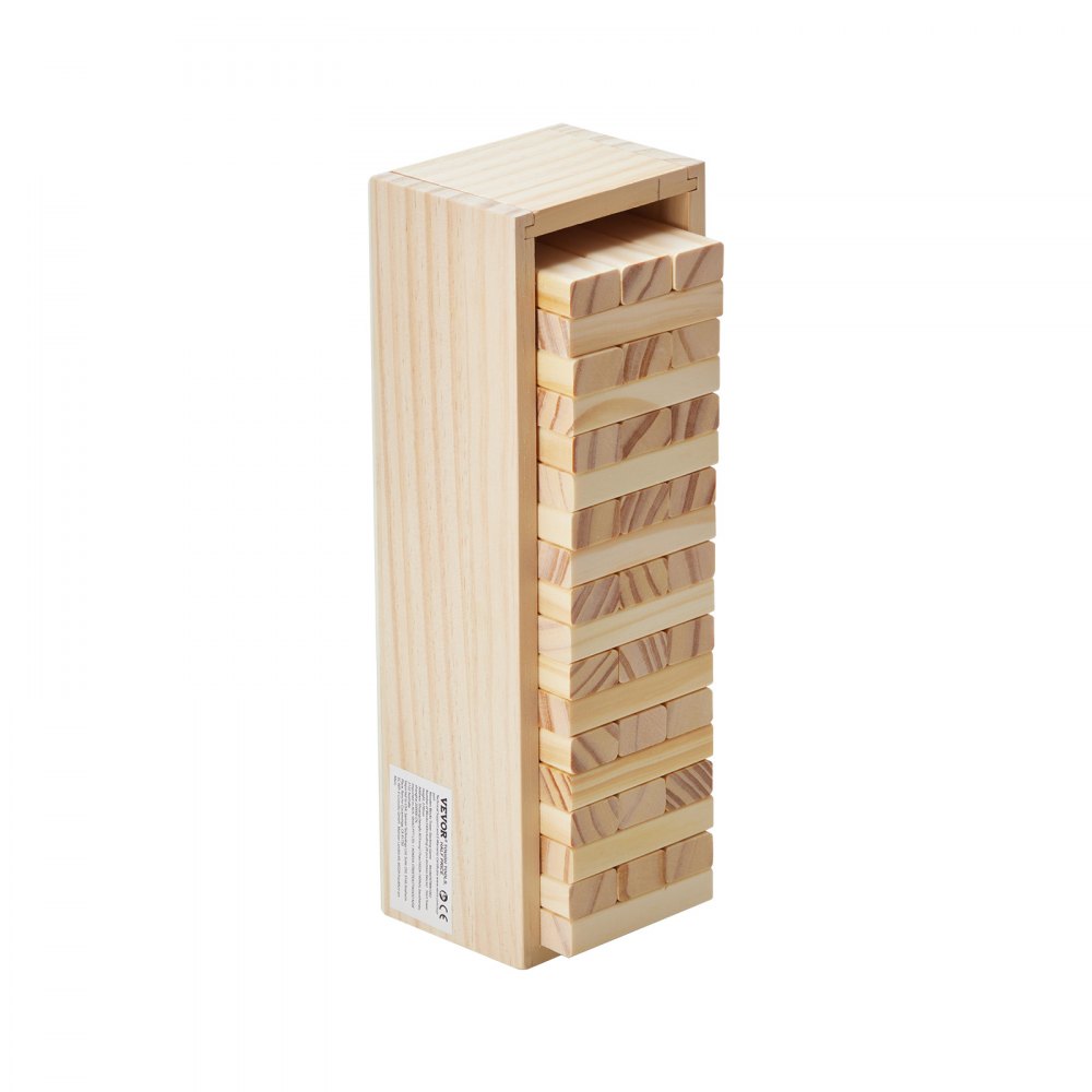 VEVOR Wackelturm mit 54 Blöcken, Tumbling Tower aus Kiefernholz, Holzturm Höhe bis 27 cm, Holzstapelspiel für 1 oder mehr Spieler, Tumbling Tower-Familienspiele für drinnen/draußen Party