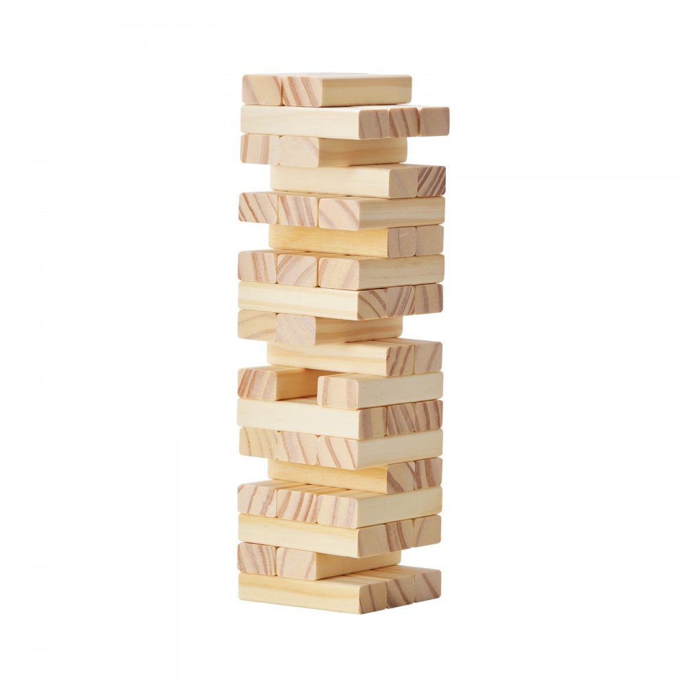 VEVOR Wackelturm mit 54 Blöcken, Tumbling Tower Kiefernholz, Holzturm Höhe bis 27 cm, Holzstapelspiel für 1 oder mehr Spieler, Tumbling Tower-Familienspiele für drinnen/draußen Party