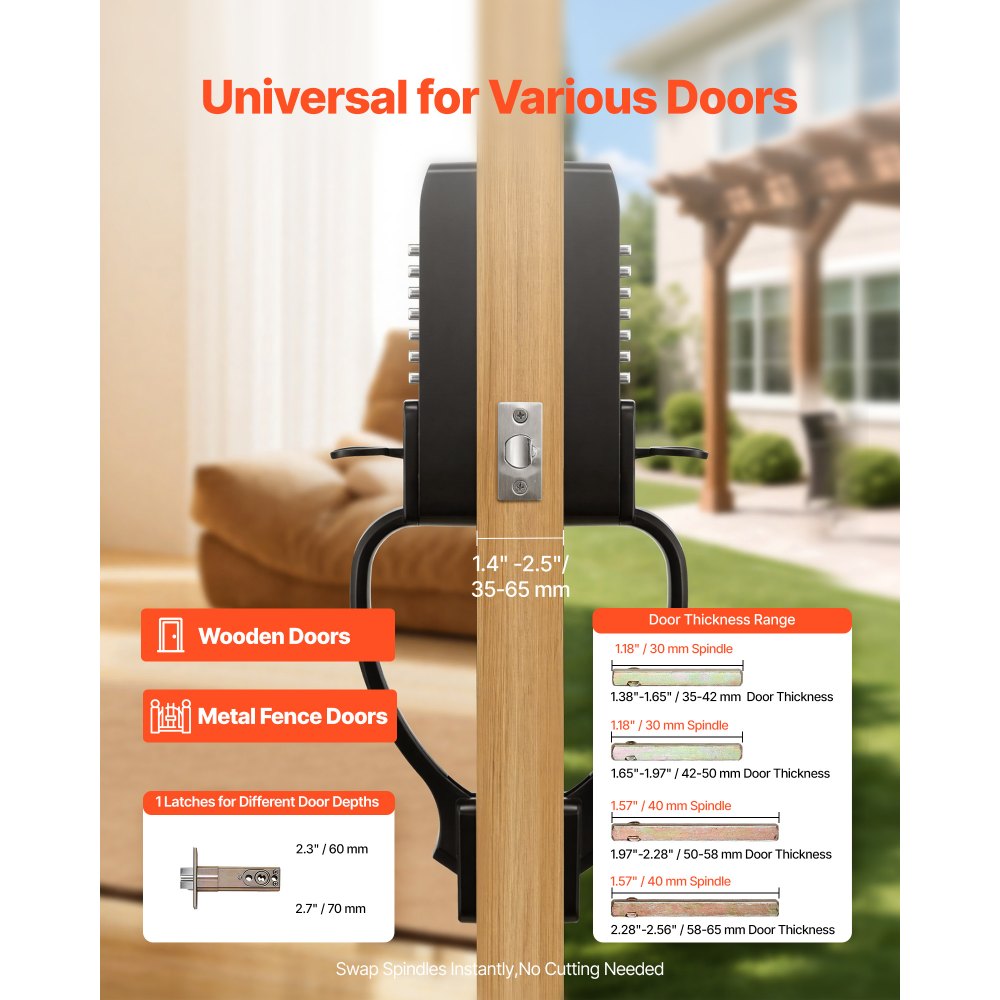 VEVOR Mechanisches Codeschloss mit Doppelseitigem Tastenschloss (4- bis 7-stelliger Code), Schlüsselloses Türschloss mit Griff & Automatischer Verriegelung, für Haustüren Gartentore Garagen, Schwarz