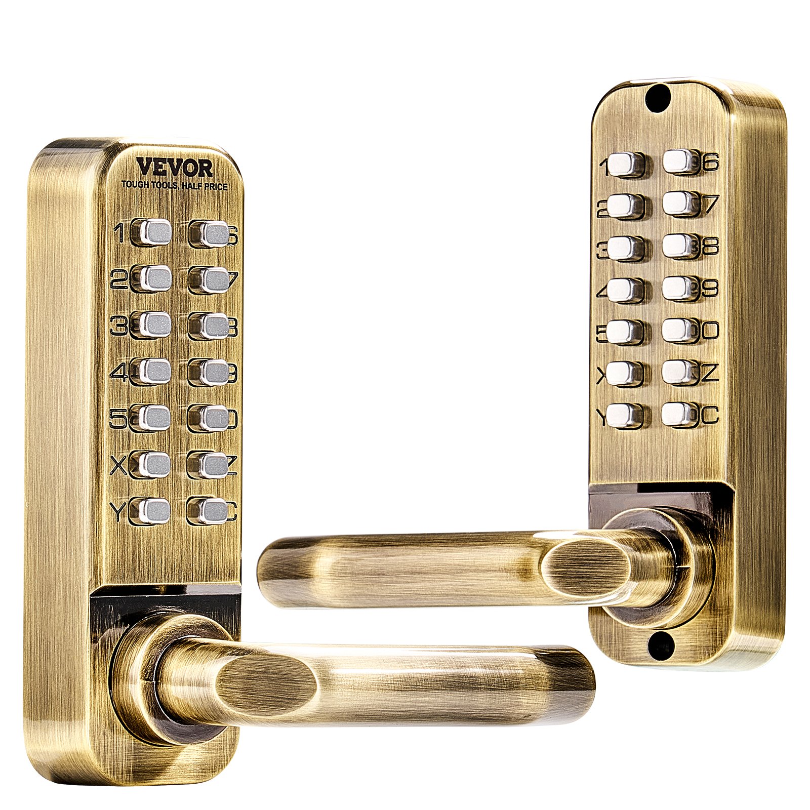 VEVOR mechanical keyless door lock with double-sided keypad (14 keys), keyless door lock with handle, code lock for house, office, outdoor fence, yard (35-65 mm thick door)
