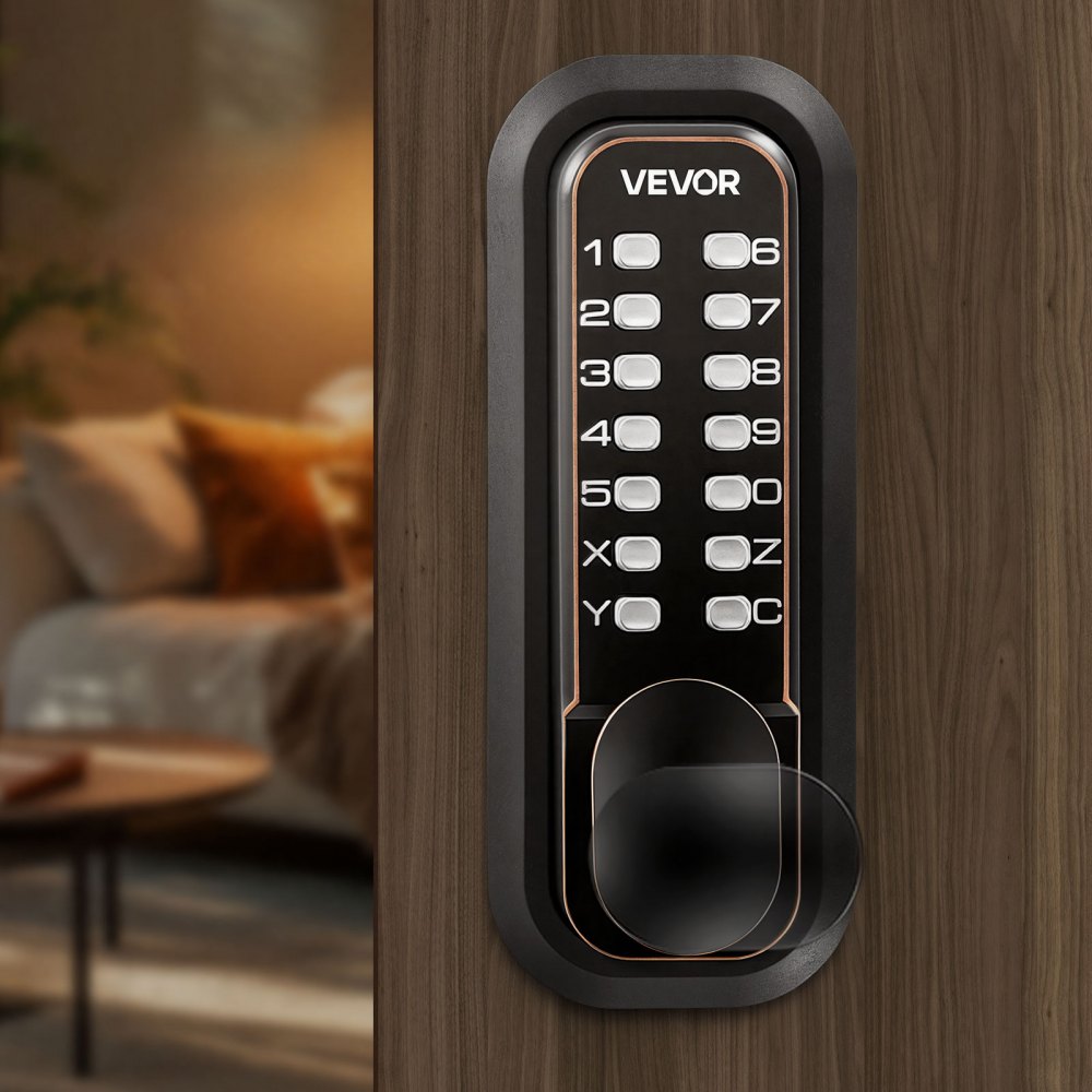 VEVOR Mechanisches Codeschloss mit Doppelseitigem Tastenschloss (4- bis 7-stelliger Code), Schlüsselloses Türschloss mit Türknauf & Automatischer Verriegelung, für Haustüren Garagen, Ölgebronzefarben