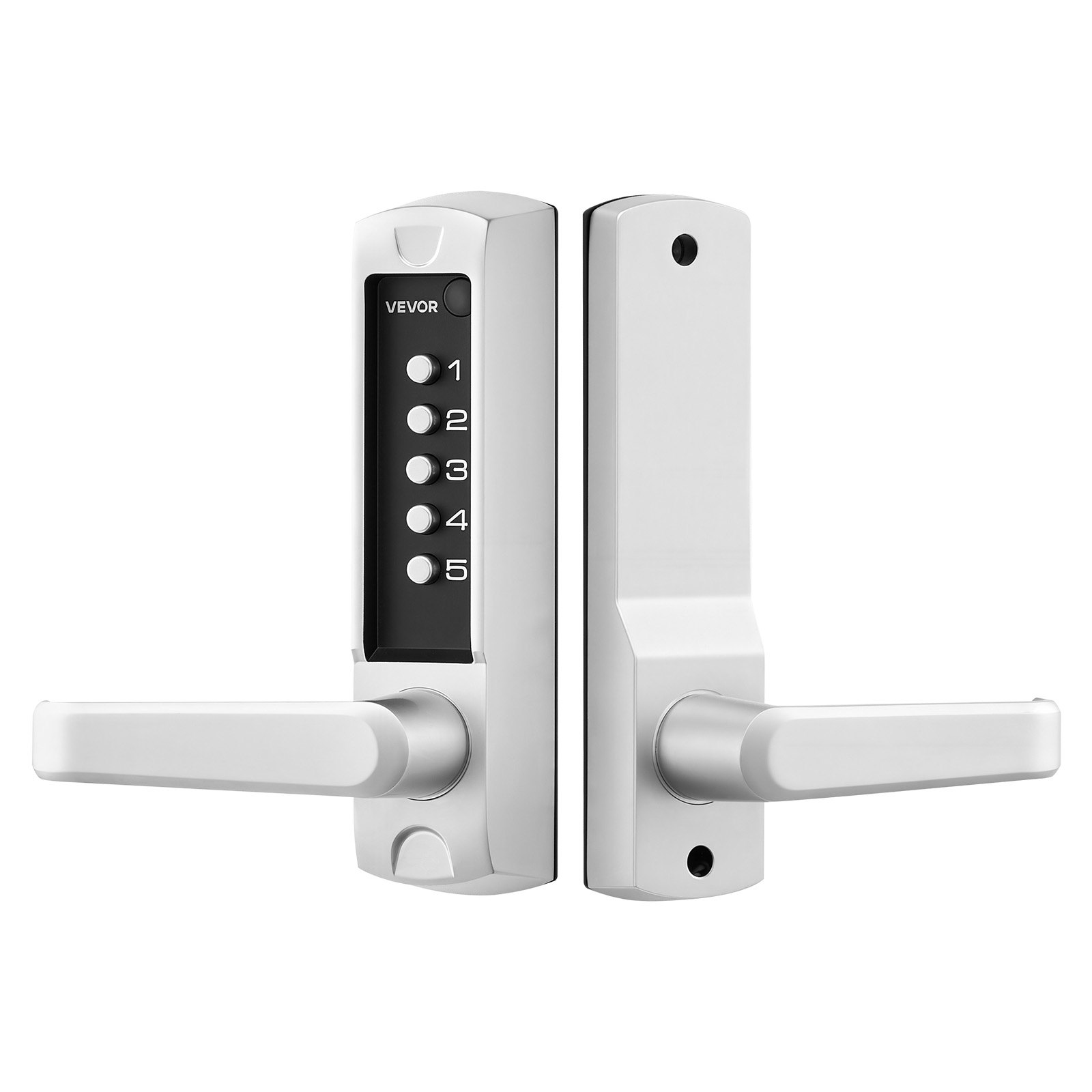 VEVOR Mechanisches Codeschloss mit Einseitigem Tastenschloss (5-stelliger Code), Schlüsselloses Türschloss mit Griff & Automatischer Verriegelung, für Haustüren  Gartentore Garagen Outdoor, Silber