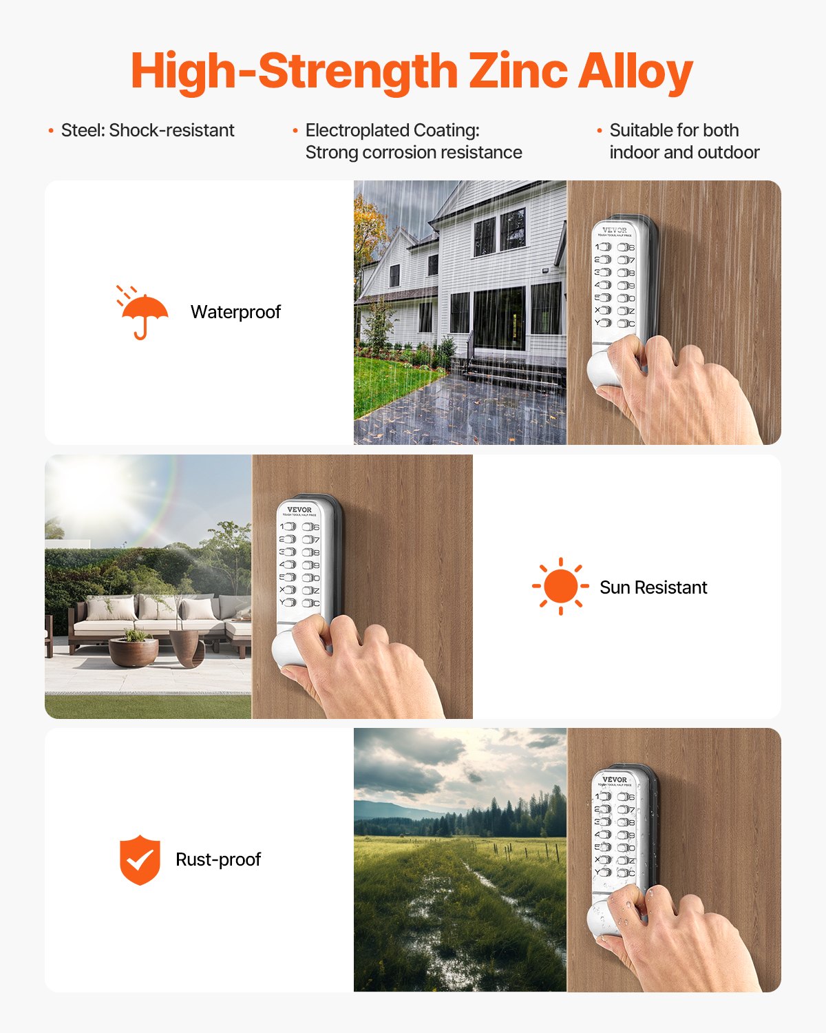 VEVOR mechanisches schlüsselloses Türschloss mit einseitiger Tastatur (14 Tasten), schlüsselloses Türschloss aus Edelstahl, Codeschloss für Haus, Büro, Außenzaun, Garage Hof Silber