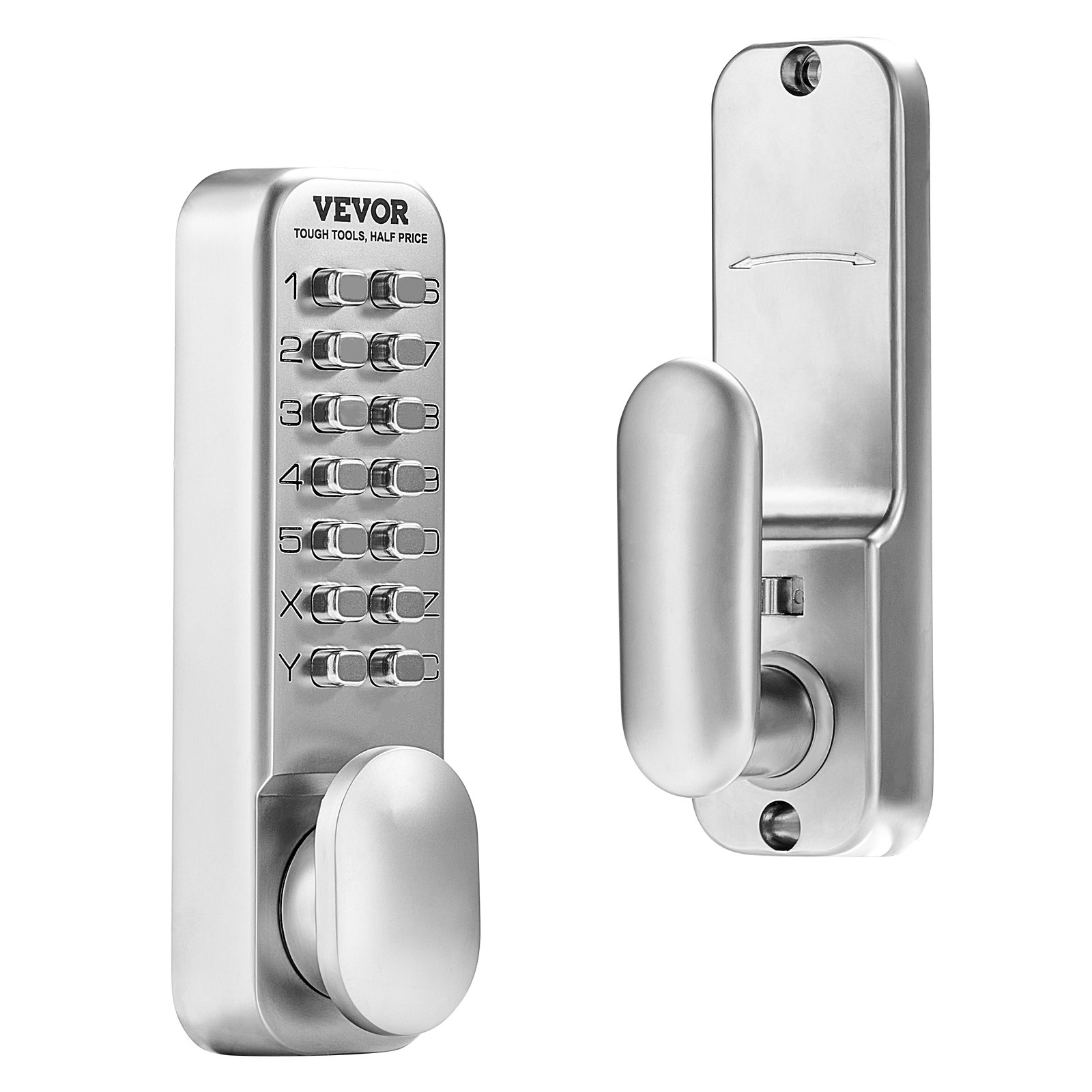 VEVOR mechanical keyless door lock with single-sided keypad (14 keys), stainless steel keyless door lock, code lock for house, office, perimeter fence, garage, yard, silver