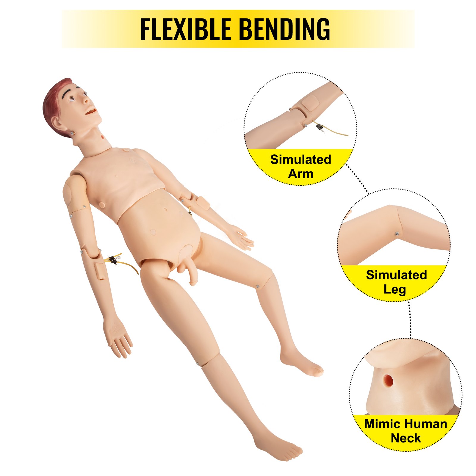 VEVOR Pvc Krankenpflege Übungspuppe männlich Patientenversorgungssimulator 170 x 40 x 20 cm Multifunktionale Pflege Ausbildung Injektionskissen Katheter