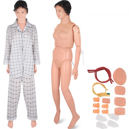 VEVOR 12 kg Krankenpflege PflegepuppePatient Care Manikin Frau, 26 Arten Krankenpflegepuppe Medizinisch Ausbildung Demonstration PVC Kunststoff, 46 Zoll Training Model Weiblich Lehre & Bildung