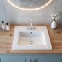 VEVOR Halbeinbauwaschbecken Handwaschbecken 510 x 465 mm rechteckiges Aufsatzwaschbecken mit Überlauf & 3 Wasserhahnlöchern, modernes Einbauwaschbecken für kleine Räume Küchen Badezimmer Weiß