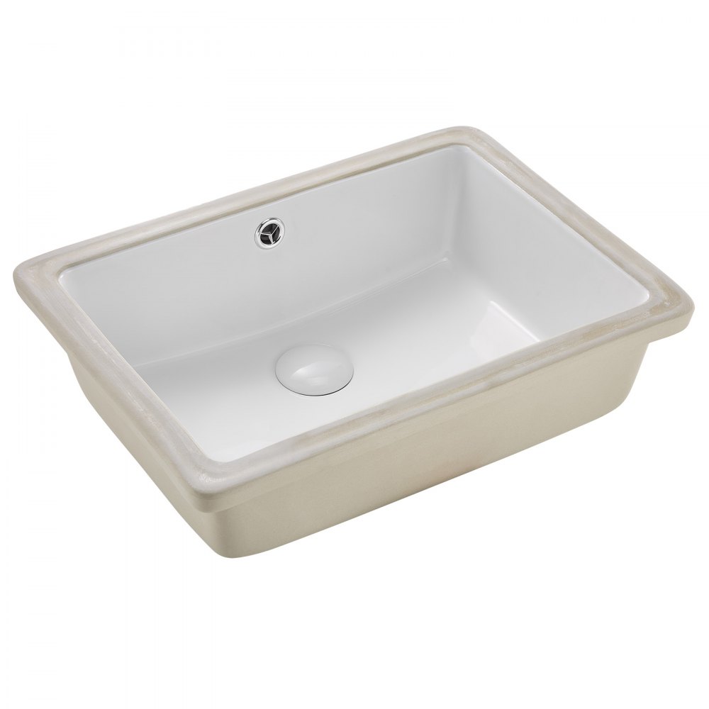 VEVOR Unterbauwaschbecken Handwaschbecken 470 x 355 mm rechteckiges Spülbecken aus Keramik mit Überlaufloch, moderne Unterbauspüle Küchenspüle für kleine Räume, Badezimmerwaschbecken Weiß