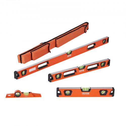 VEVOR Wasserwaage Aluminium Magnetwasserwaage 1222/610/411/249mm 3 Libellen 45-Grad-Winkel, Horizontal und Vertikal 0,5mm/m inkl. Nylon-Aufbewahrungstasche Professional Wasserwaage Set