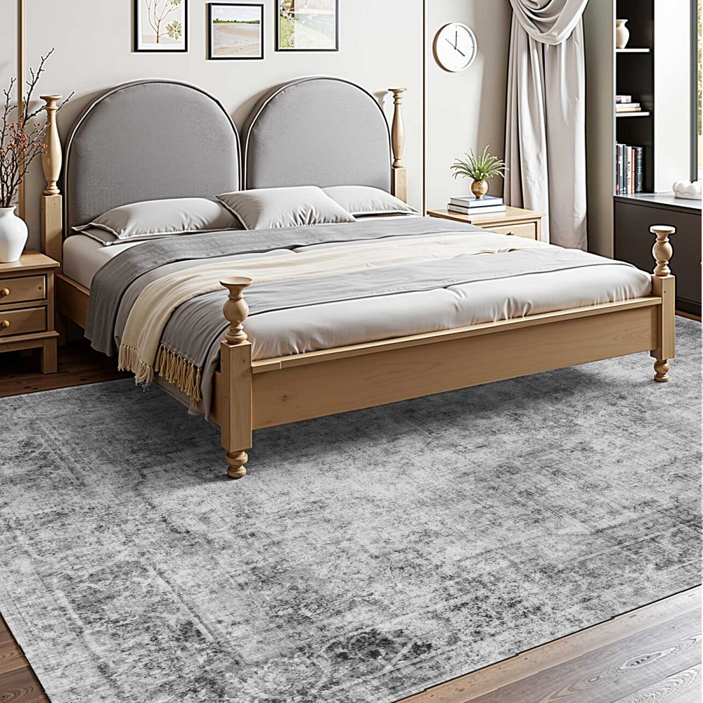 VEVOR Wohnzimmerteppich, 2743 x 3658 mm Kurzflor, waschbarer Flächenteppich im Boho-Stil, rutschfester Teppich, Innenmatte für Schlafzimmer, Wohnzimmer, Kinderzimmer, Büro, grau