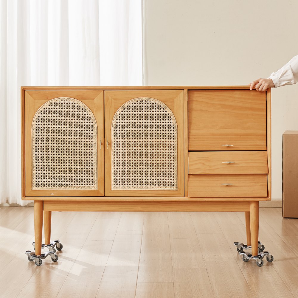 VEVOR Möbelwagen 4er-Set, 158 x 158 x 65 mm, 200 kg Tragkraft, 3-rädriger, Möbelroller aus Stahl mit dreieckiger Lenkrolle, Transportroller für Haushaltsgeräte, Sofa, Kühlschrank