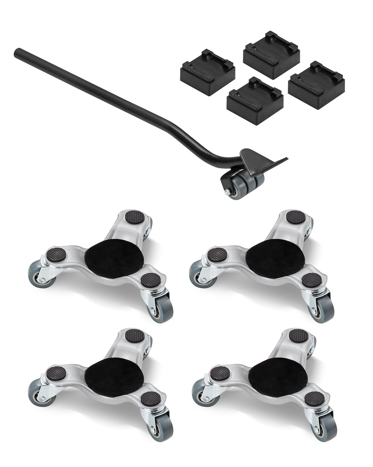 VEVOR Möbelwagen 4er-Set, 158 x 158 x 65 mm, 200 kg Tragkraft, 3-rädriger, Möbelroller aus Stahl mit dreieckiger Lenkrolle, Transportroller für Haushaltsgeräte, Sofa, Kühlschrank